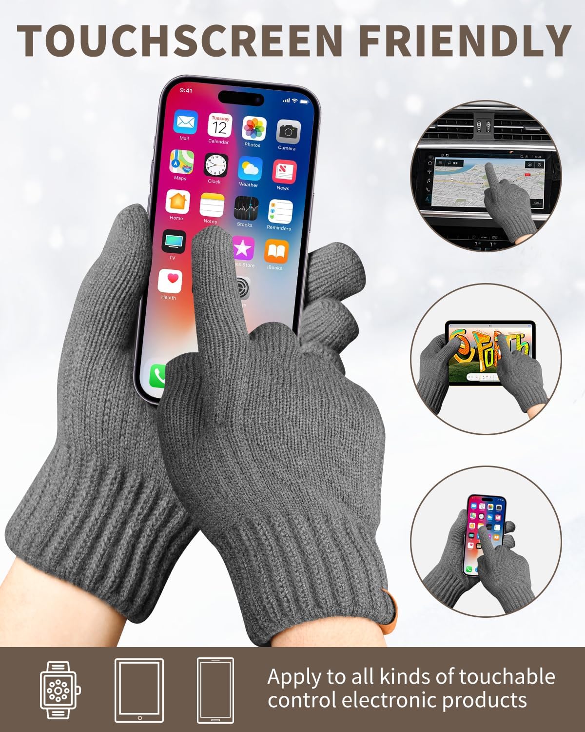 ARFNKIM Thermal Winter Gloves-Fleece Lining Touch Screen Knit Stretchy Warm Gloves for Running Cycling Riding- Men Women