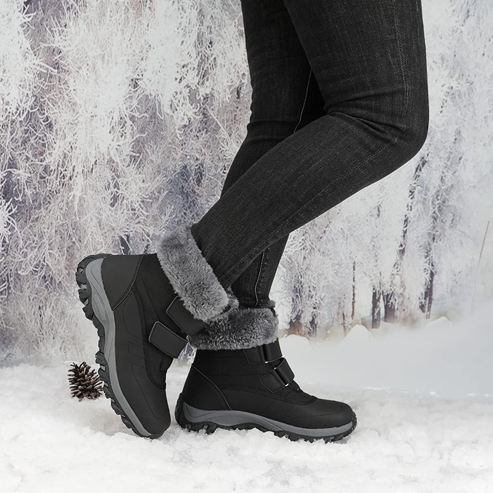 DRECAGE Winter Ankle Snow Boots with Warm Fur Lining Waterproof Women Warm Hiking Booties Anti Slip Shoes