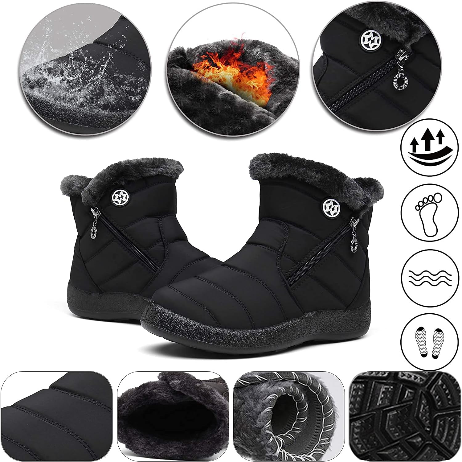 Gaatpot Women Winter Warm Snow Boots Ladies Slip On Water-resistant Outdoor Fur Lined Ankle Booties Shoes Size 3-9