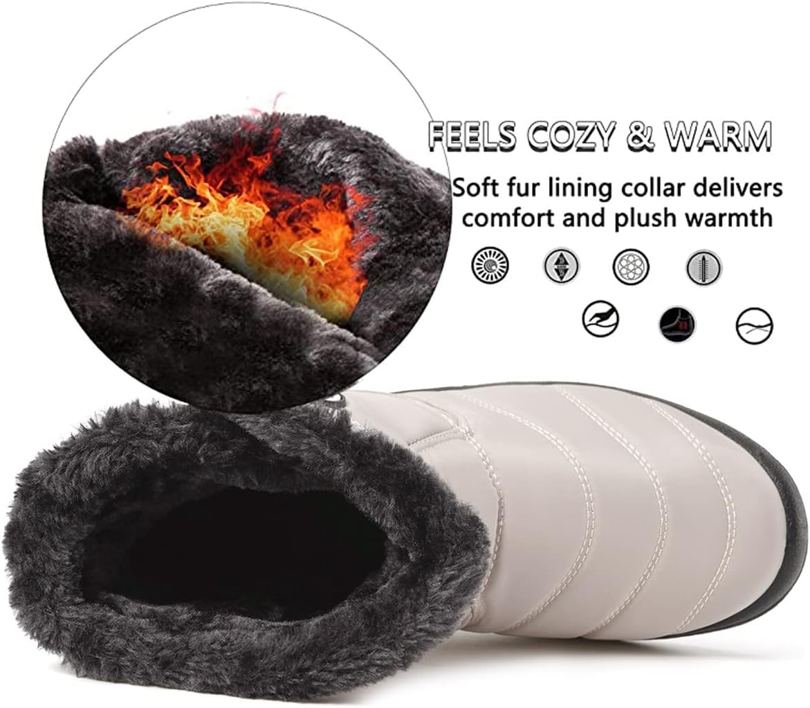 Gaatpot Women Winter Warm Snow Boots Ladies Slip On Water-resistant Outdoor Fur Lined Ankle Booties Shoes Size 3-9