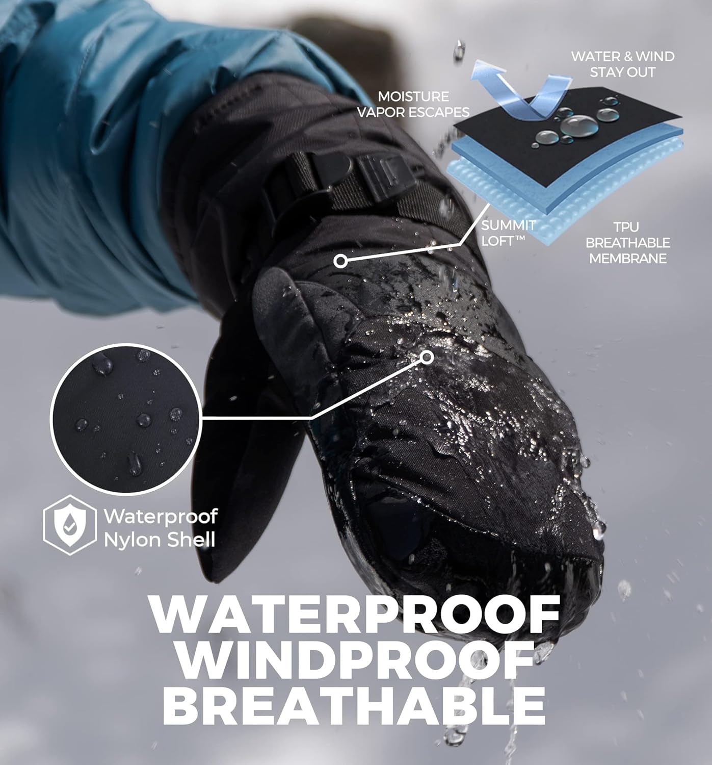 Tough Outdoors Winter Ski Mittens Men & Women - Adult Snow Mitts for Cold Weather - Waterproof Gloves Snowboarding, Skiing