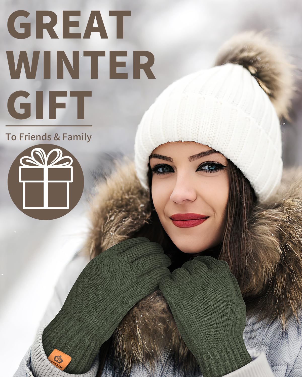 ARFNKIM Thermal Winter Gloves-Fleece Lining Touch Screen Knit Stretchy Warm Gloves for Running Cycling Riding- Men Women