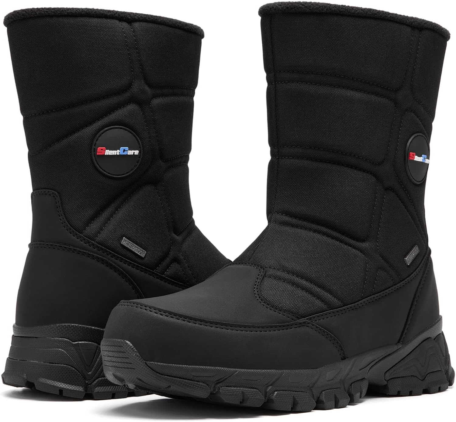 SILENTCARE Men's Winter Waterproof Snow Boots Warm Slip On Mid-Calf Zipper Booties Lightweight Outdoor Athletic