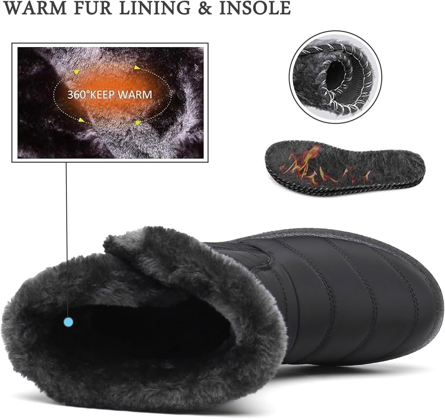 Hsyooes Winter Boots Women's Waterproof Winter Shoes Warm Ankle Boots Winter Snow Depth Lined Short Shaft Boots Non-Slip Slip-On Boots Flat