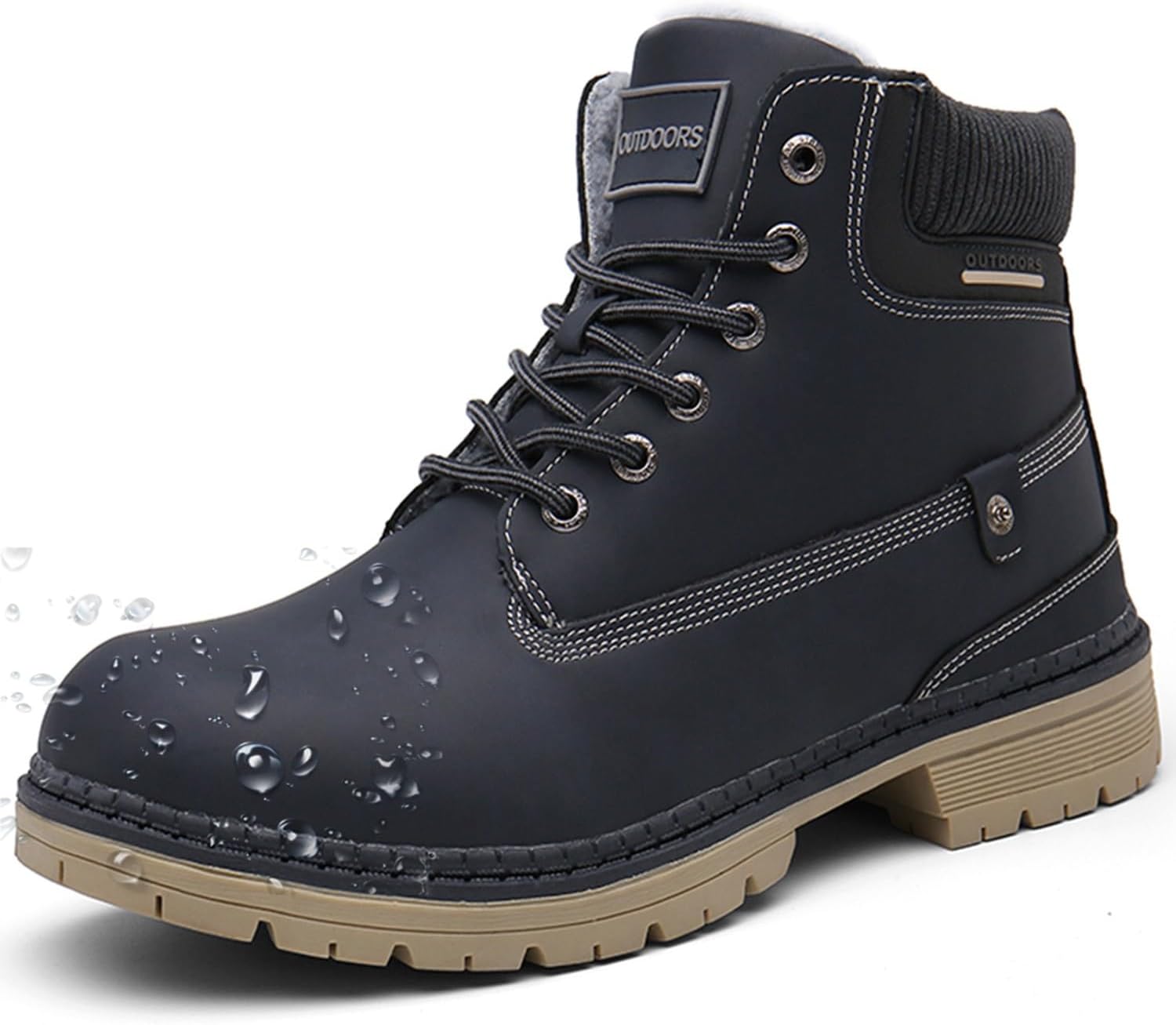 Snow Boots Womens Mens Winter Flat Ankle Boots Warm Fur Lined Fashion Combat Leather Shoes Casual Work Walking Hiking Lace Up Outdoor Trainer Urban