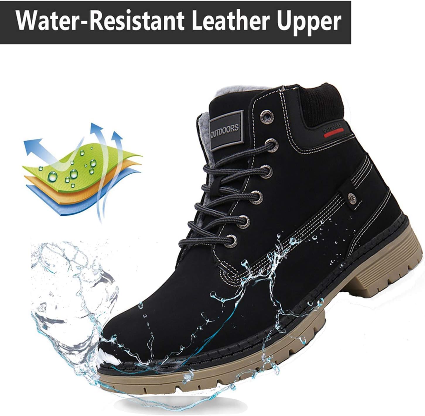 Snow Boots Womens Mens Winter Flat Ankle Boots Warm Fur Lined Fashion Combat Leather Shoes Casual Work Walking Hiking Lace Up Outdoor Trainer Urban