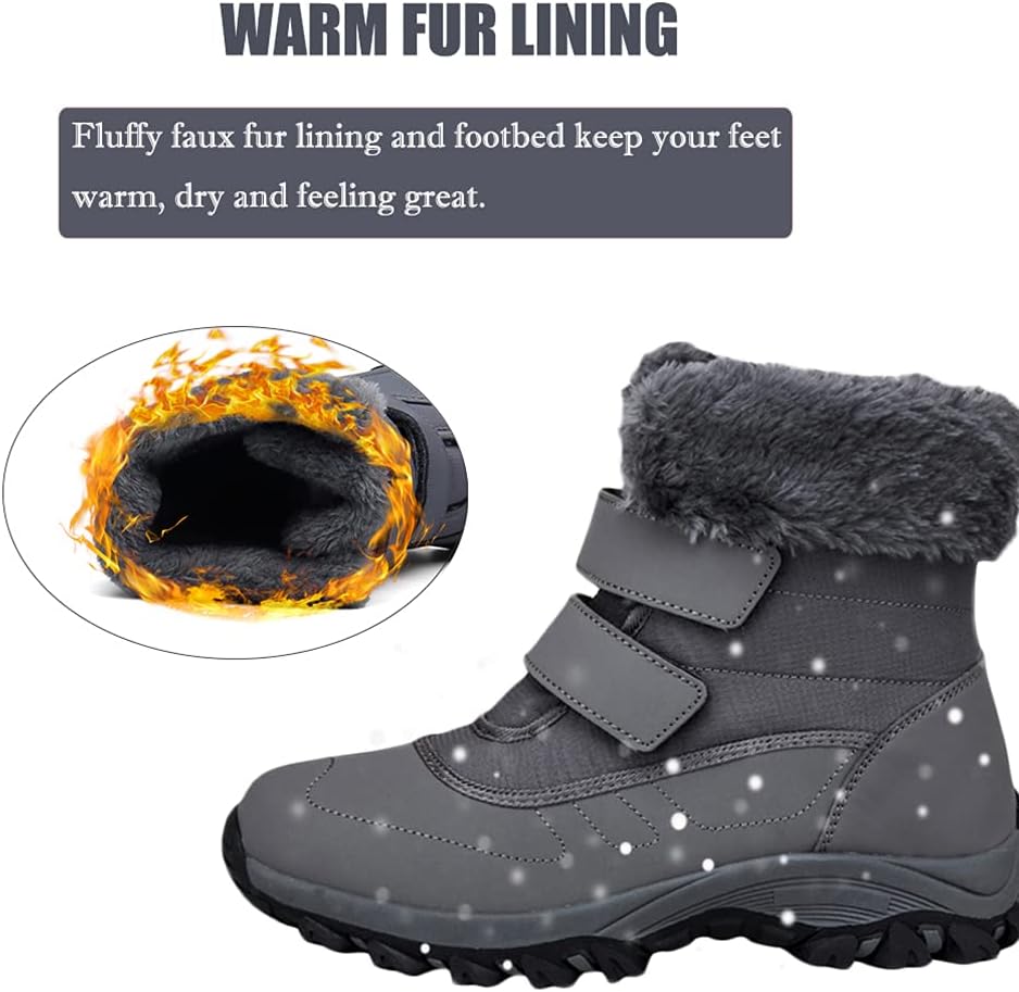 DRECAGE Winter Ankle Snow Boots with Warm Fur Lining Waterproof Women Warm Hiking Booties Anti Slip Shoes