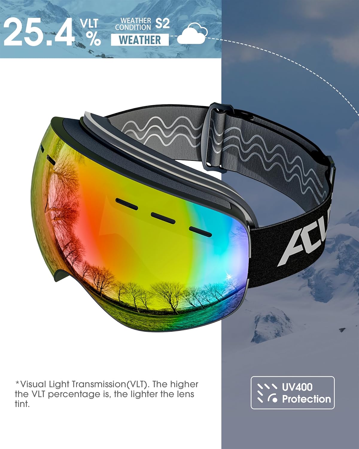 ACURE Ski Goggles, OTG Frameless Snow Snowboard Goggles of Dual Lens with Anti Fog & UV400 Protection for Men, Women, Youth