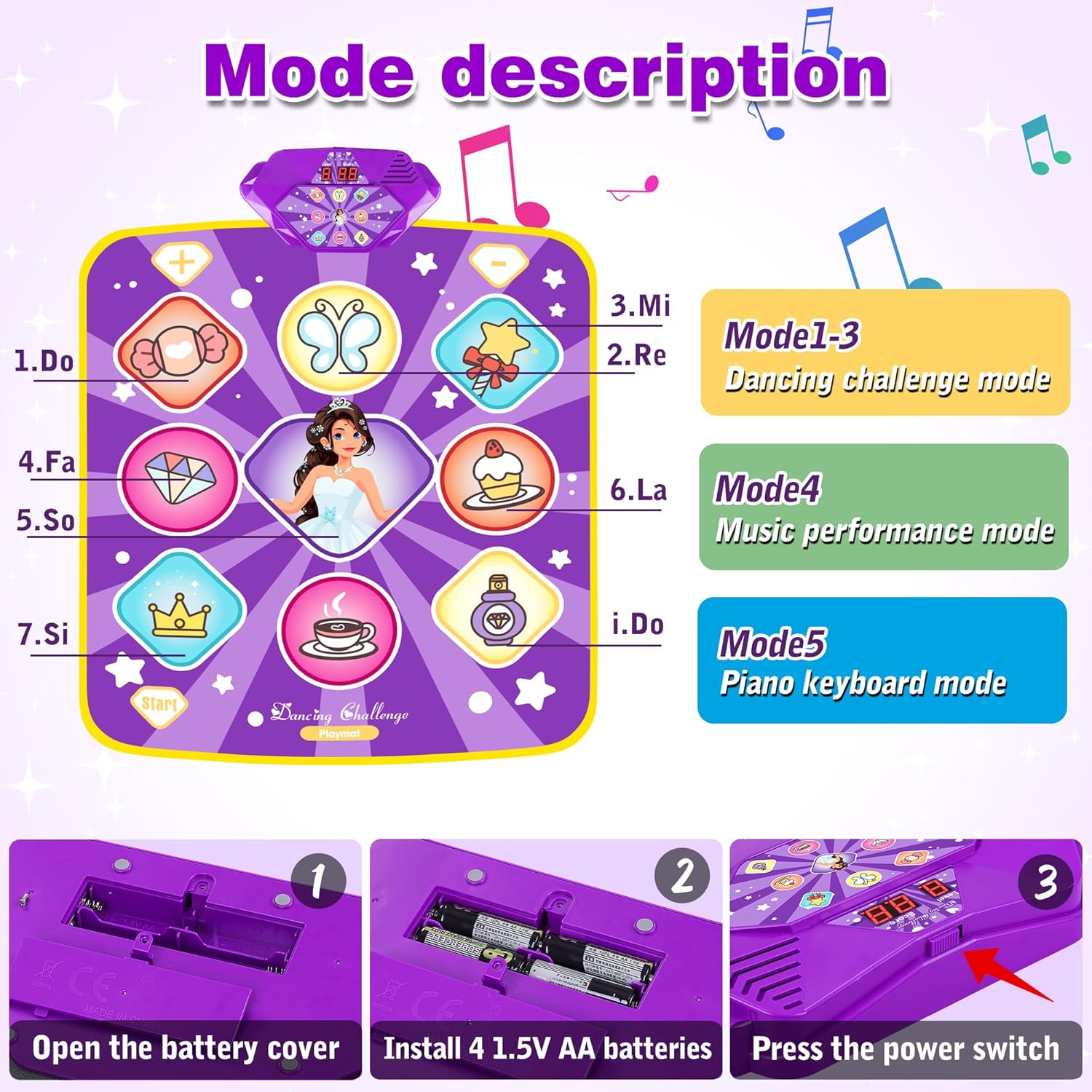 Kusntin Unicorn Dance Mat, Dance Mixer Rhythm Step Play Mat, Pink Dance Pad with LED Lights, Adjustable Volume, Built-in Music, 5 Game Modes, Xmas B-Day Gifts for 3-12 Years Old Girls Toys