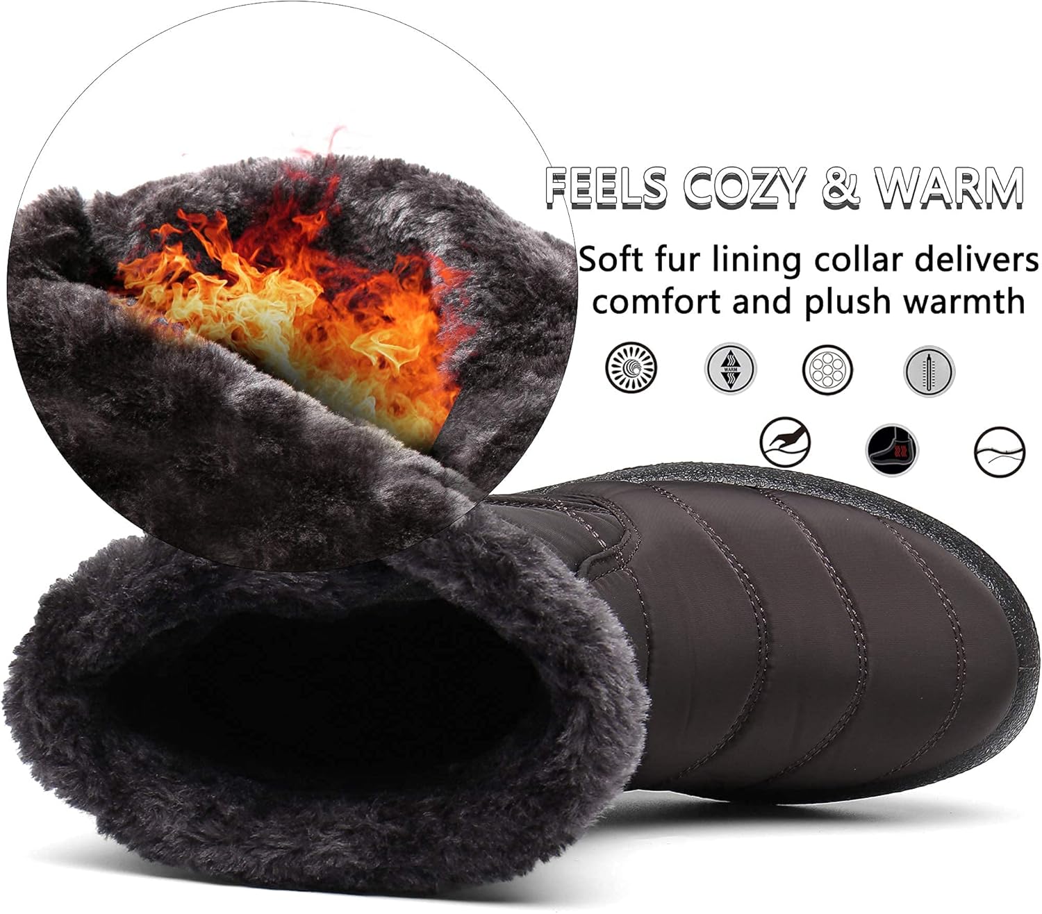 Gaatpot Women Winter Warm Snow Boots Ladies Slip On Water-resistant Outdoor Fur Lined Ankle Booties Shoes Size 3-9