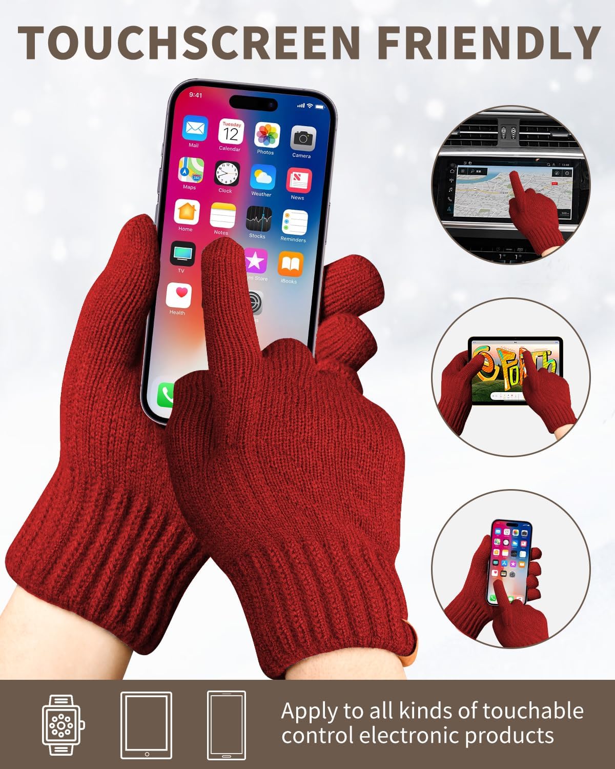 ARFNKIM Thermal Winter Gloves-Fleece Lining Touch Screen Knit Stretchy Warm Gloves for Running Cycling Riding- Men Women