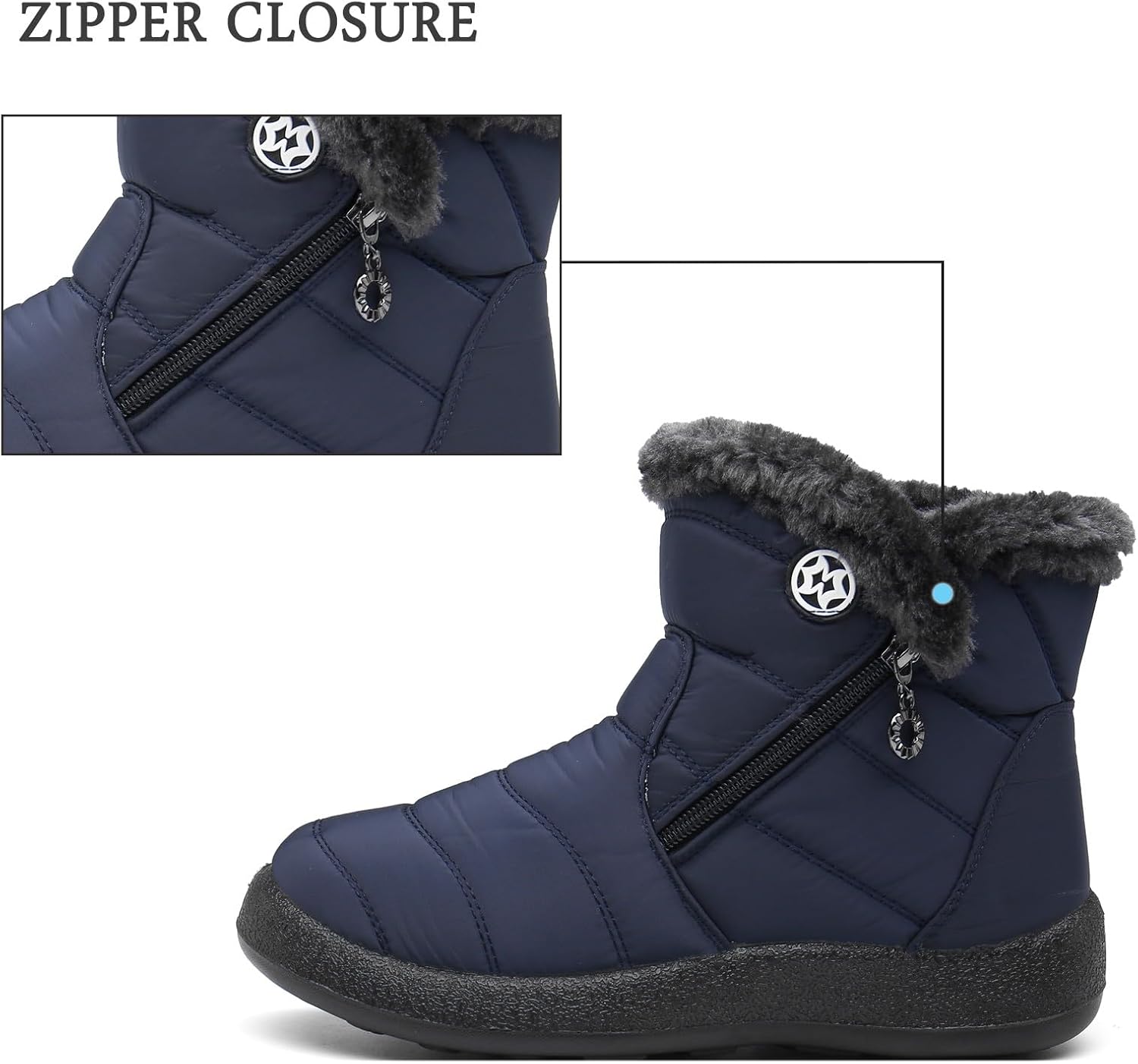 Hsyooes Winter Boots Women's Waterproof Winter Shoes Warm Ankle Boots Winter Snow Depth Lined Short Shaft Boots Non-Slip Slip-On Boots Flat