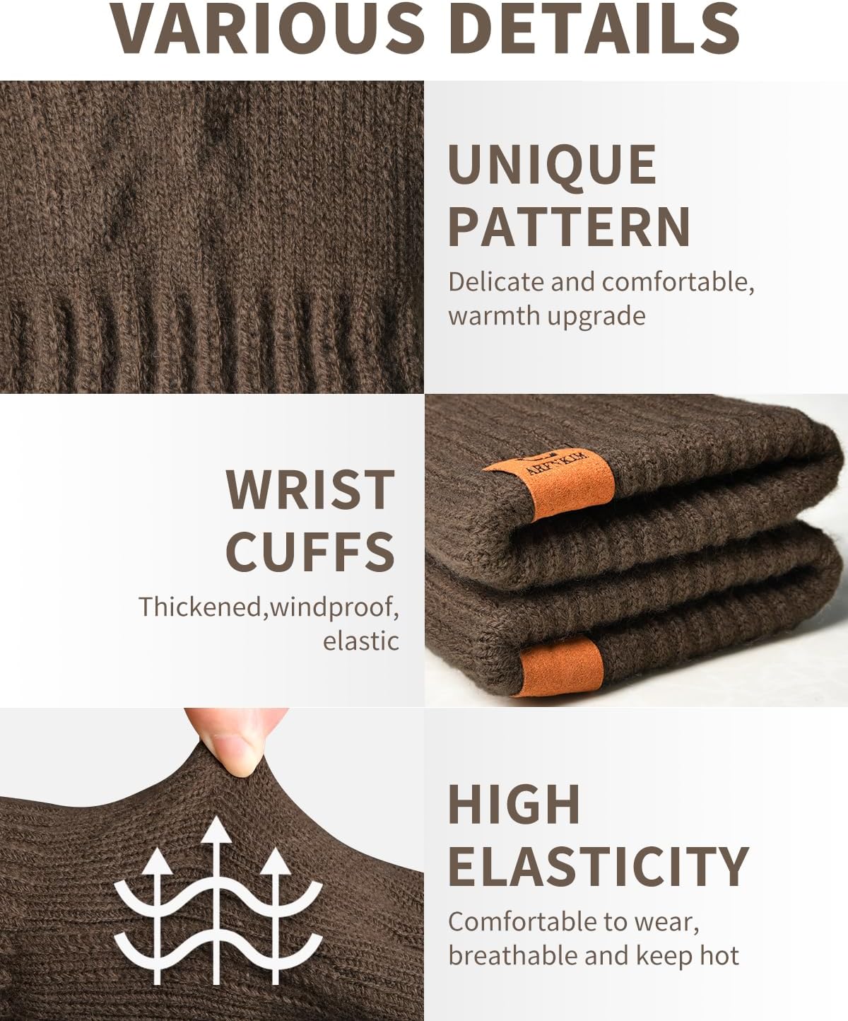 ARFNKIM Thermal Winter Gloves-Fleece Lining Touch Screen Knit Stretchy Warm Gloves for Running Cycling Riding- Men Women