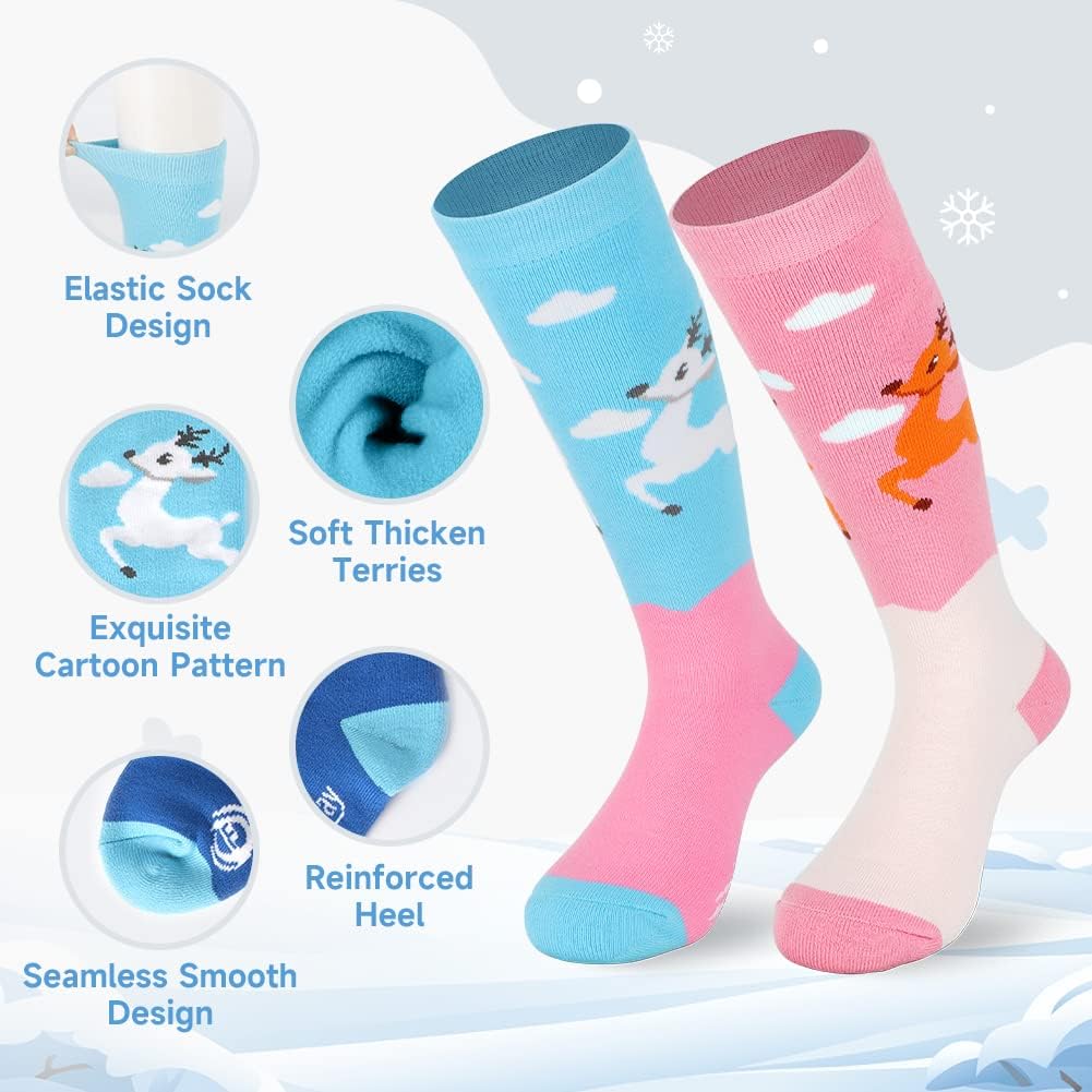 Findway Kids Ski Socks, Kids Thermal Socks 85% Cotton Boys Girls Snow Socks Soft Breathable Winter Outdoor Ski Socks for Skiing Skating Snowboarding, 2 Pairs/3 Pairs