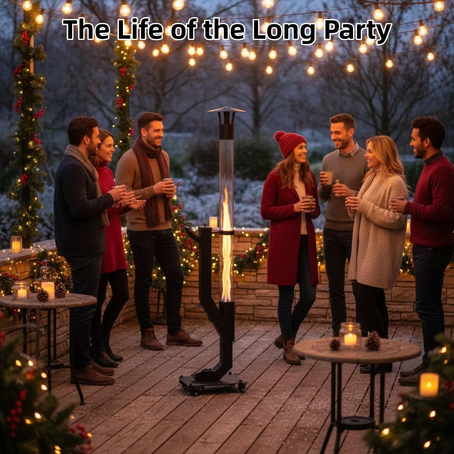 Nygira 61 Inch Patio Heater, Pellet Stove, Wood Pellet Heater for Outdoor with Exclusive Rain Cap, Smokeless Wood Pellet Burning Flame, All-Weather for Garden, Backyard, Party,Matte Black