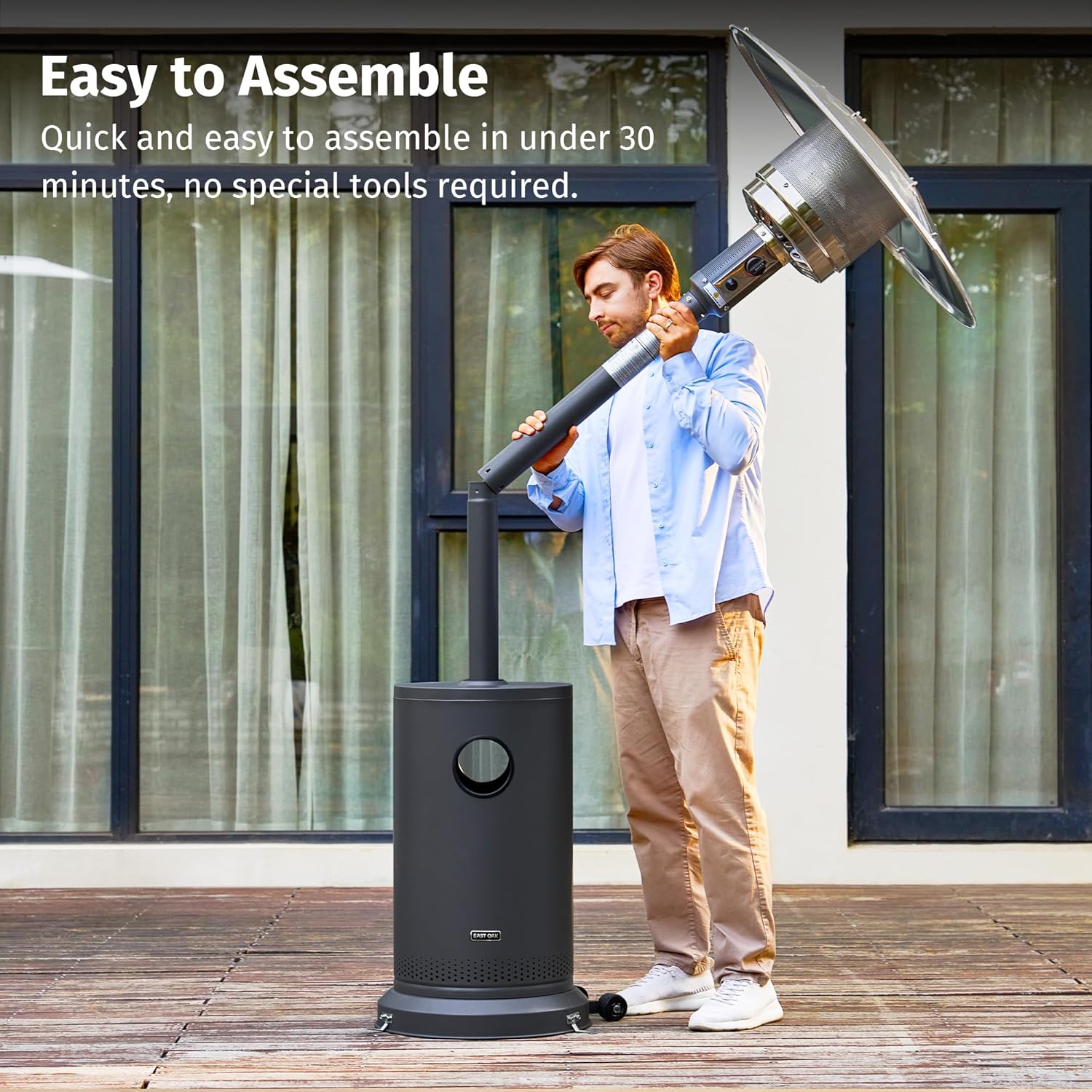 50,000 BTU Patio Heater for Outdoor Use With Round Table Design, Double-Layer Stainless Steel Burner and Wheels, Outdoor Patio Heater for Home and Commercial, Bronze, 31.9 x 31.9 x 86.6