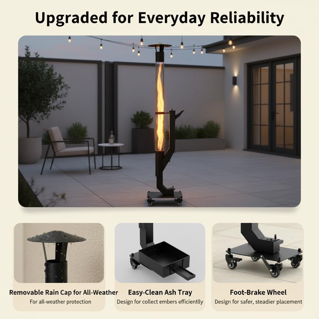 Wood Pellet Patio Heater, Outdoor Pellet Heater, Portable Wood Pellet Fire Pit with Ash Tray Patio Rocket Stove for Backyard Camping Garden Balcony, PH08