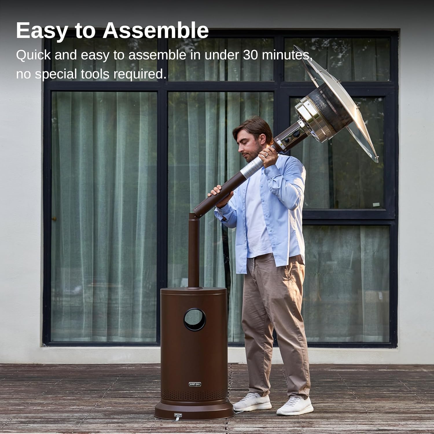 50,000 BTU Patio Heater for Outdoor Use With Round Table Design, Double-Layer Stainless Steel Burner and Wheels, Outdoor Patio Heater for Home and Commercial, Bronze, 31.9 x 31.9 x 86.6