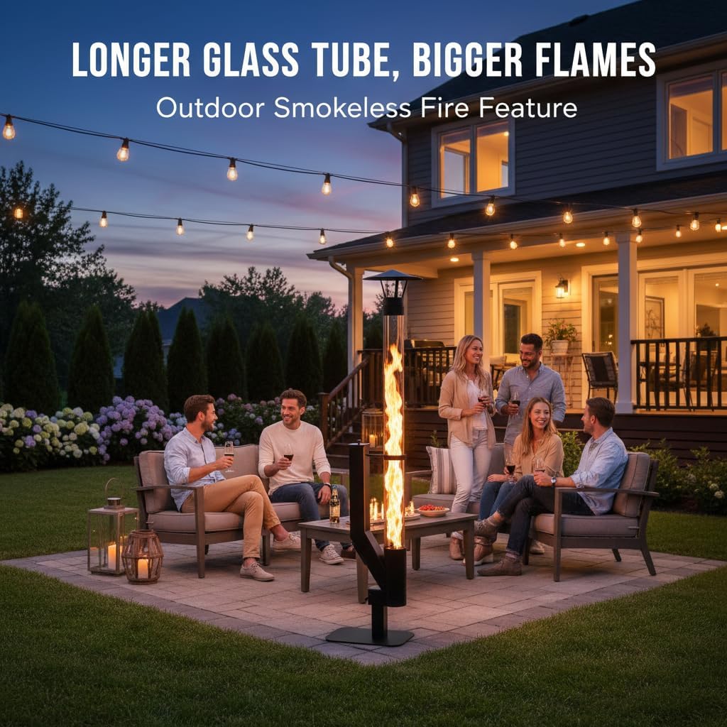 Wood Pellet Patio Heater, Outdoor Pellet Heater, Portable Wood Pellet Fire Pit with Ash Tray Patio Rocket Stove for Backyard Camping Garden Balcony, PH08