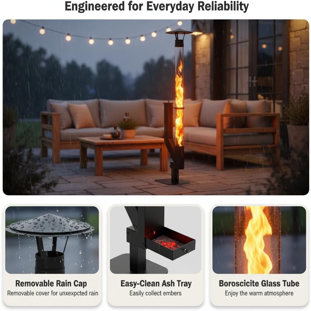 Wood Pellet Patio Heater, Outdoor Pellet Heater, Portable Wood Pellet Fire Pit with Ash Tray Patio Rocket Stove for Backyard Camping Garden Balcony, PH08