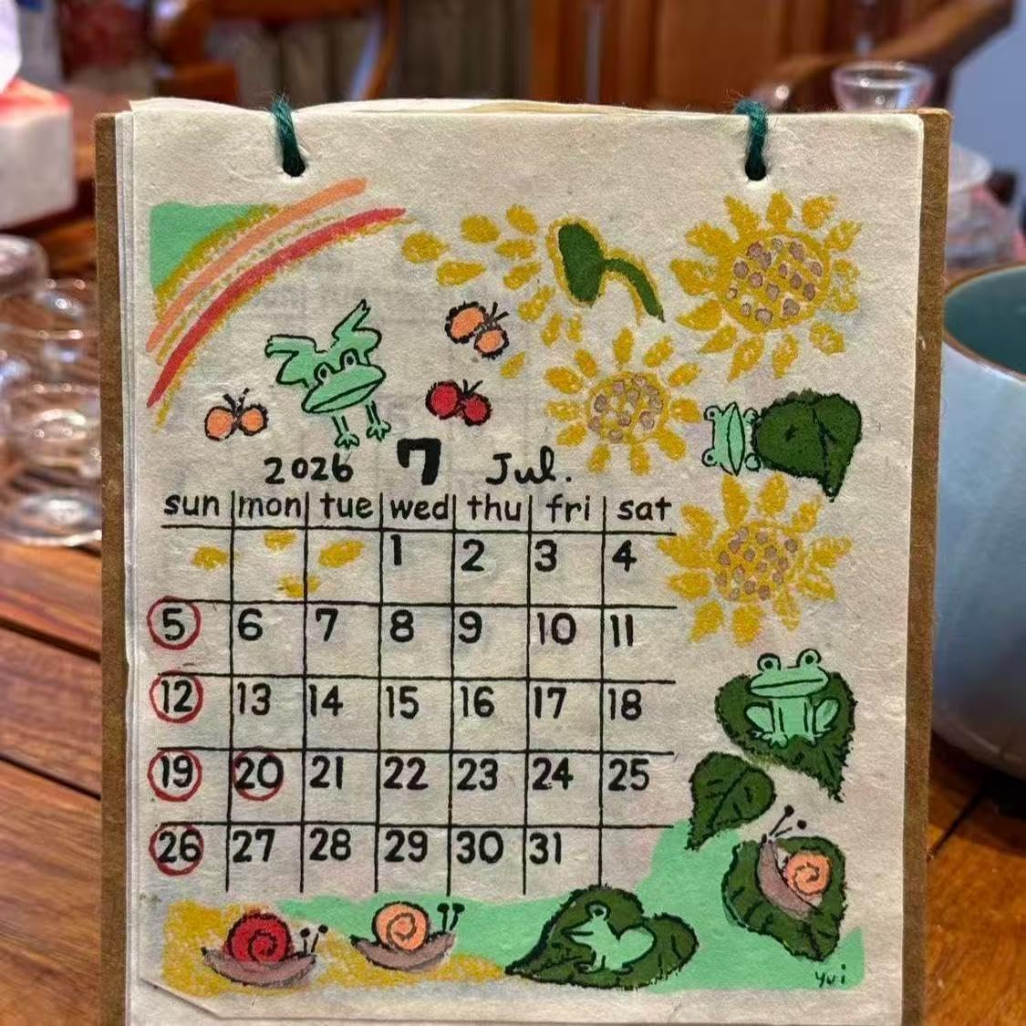 Handmade Nepalese 2026 Wall Calendar, Hand-Drawn Monthly Planner with Cute Animal Illustrations, Decorative Paper Calendar for Home and Office