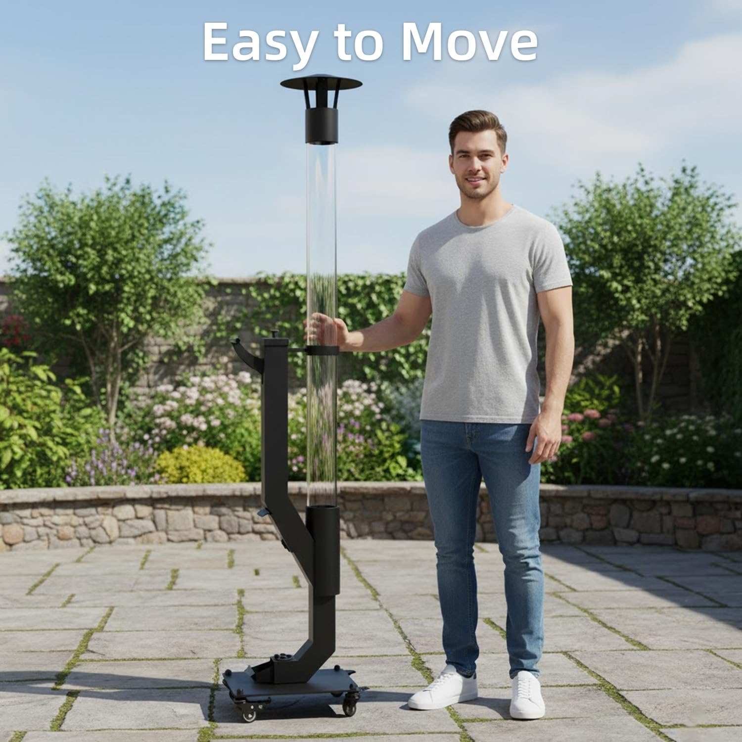 Nygira 61 Inch Patio Heater, Pellet Stove, Wood Pellet Heater for Outdoor with Exclusive Rain Cap, Smokeless Wood Pellet Burning Flame, All-Weather for Garden, Backyard, Party,Matte Black