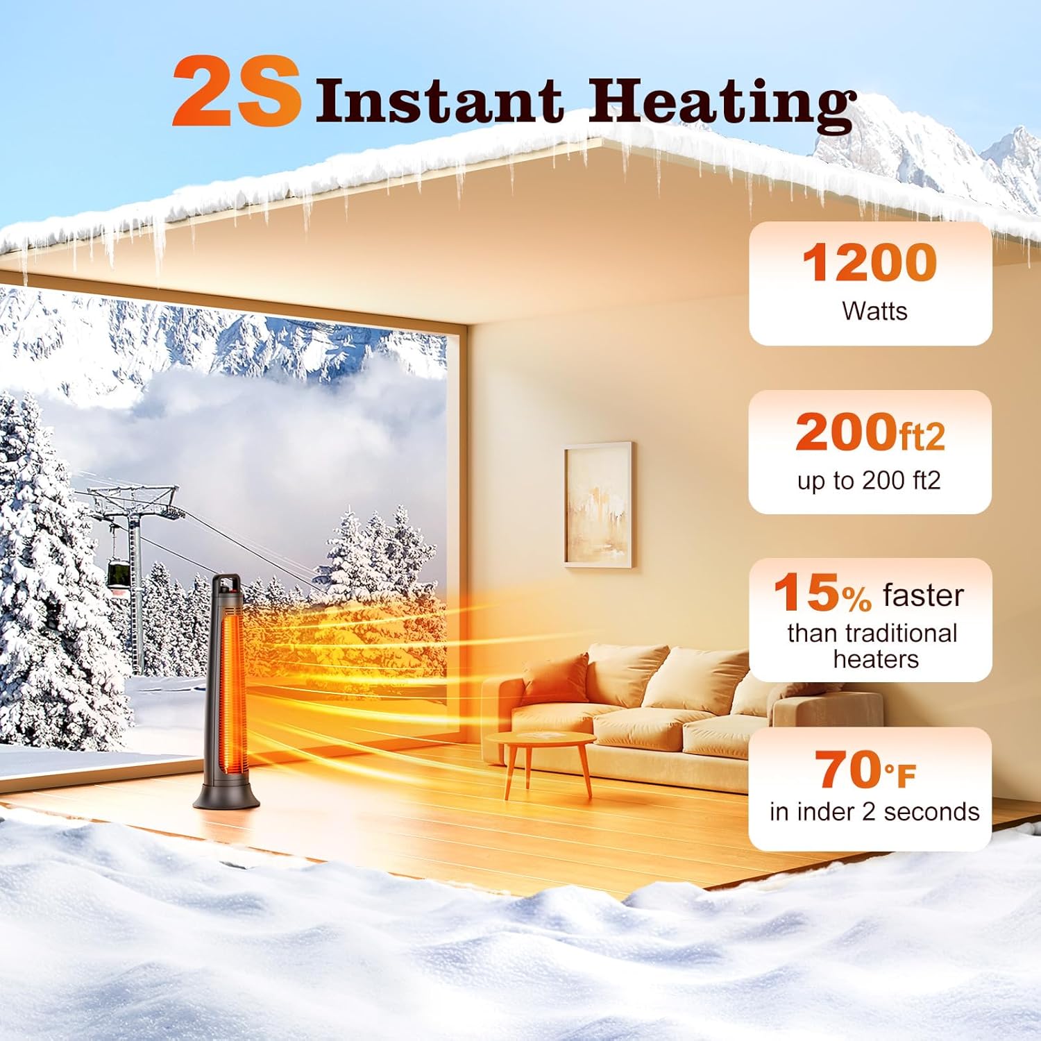 Outdoor Patio Heater, Electric Infrared Heat for Garage Backyard Indoor use, Portable Space Radiant Tower Heater with 60° Oscillating, Tip-over & Overheat Protection, Super Quiet,Waterproof, Black