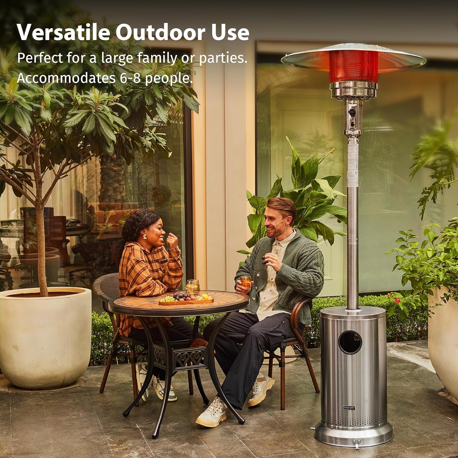 50,000 BTU Patio Heater for Outdoor Use With Round Table Design, Double-Layer Stainless Steel Burner and Wheels, Outdoor Patio Heater for Home and Commercial, Bronze, 31.9 x 31.9 x 86.6