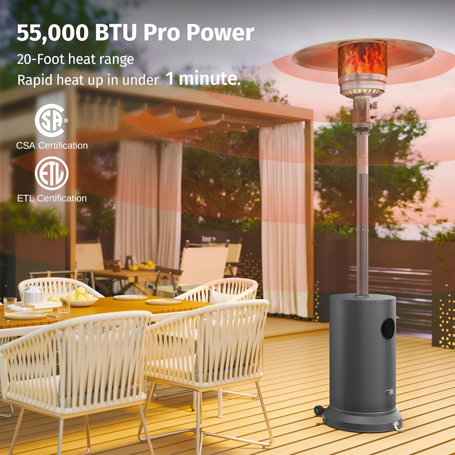 50,000 BTU Patio Heater for Outdoor Use With Round Table Design, Double-Layer Stainless Steel Burner and Wheels, Outdoor Patio Heater for Home and Commercial, Bronze, 31.9 x 31.9 x 86.6
