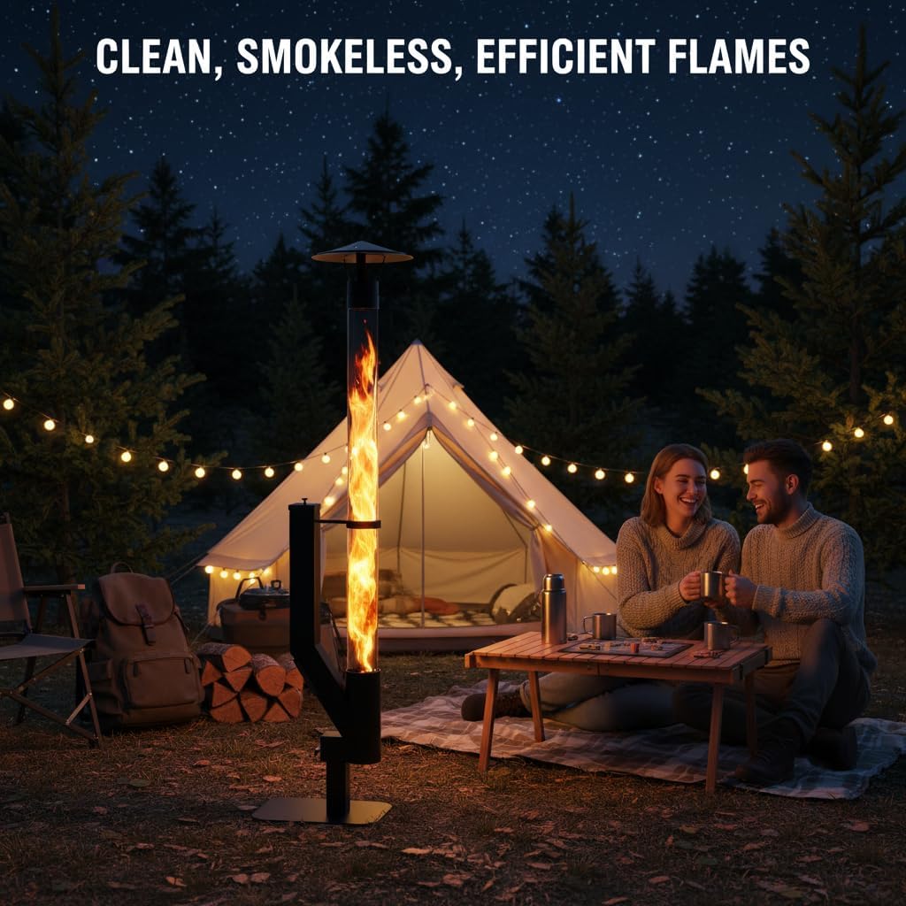 Wood Pellet Patio Heater, Outdoor Pellet Heater, Portable Wood Pellet Fire Pit with Ash Tray Patio Rocket Stove for Backyard Camping Garden Balcony, PH08