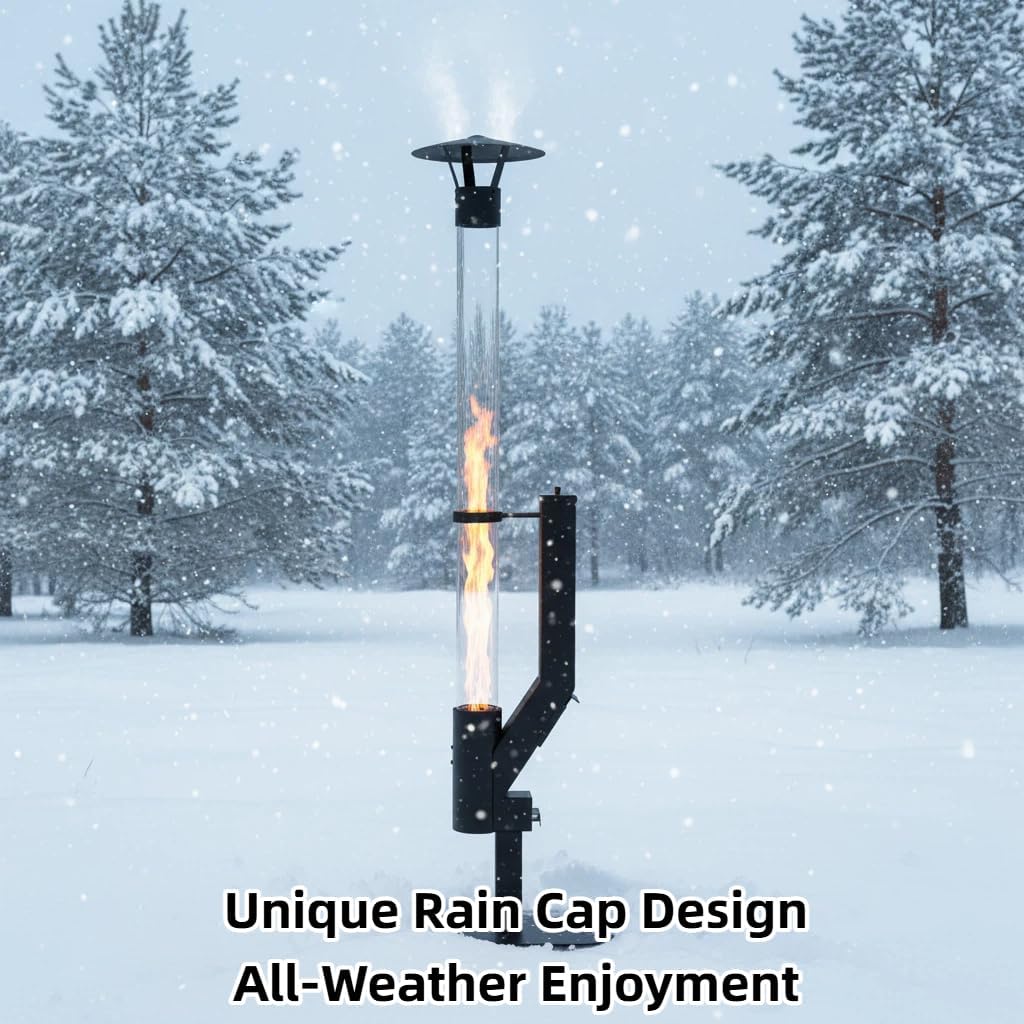 Nygira 61 Inch Patio Heater, Pellet Stove, Wood Pellet Heater for Outdoor with Exclusive Rain Cap, Smokeless Wood Pellet Burning Flame, All-Weather for Garden, Backyard, Party,Matte Black