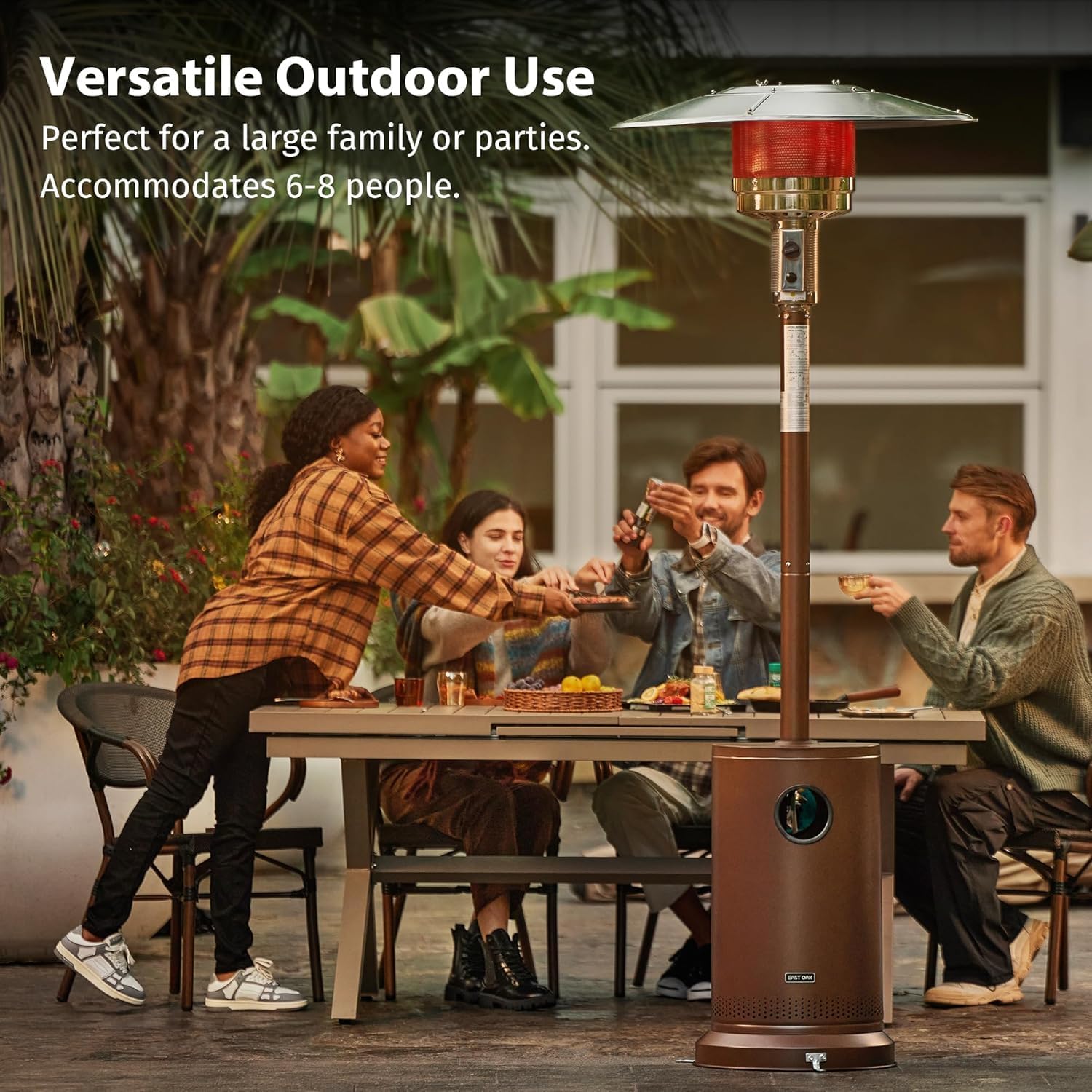 50,000 BTU Patio Heater for Outdoor Use With Round Table Design, Double-Layer Stainless Steel Burner and Wheels, Outdoor Patio Heater for Home and Commercial, Bronze, 31.9 x 31.9 x 86.6