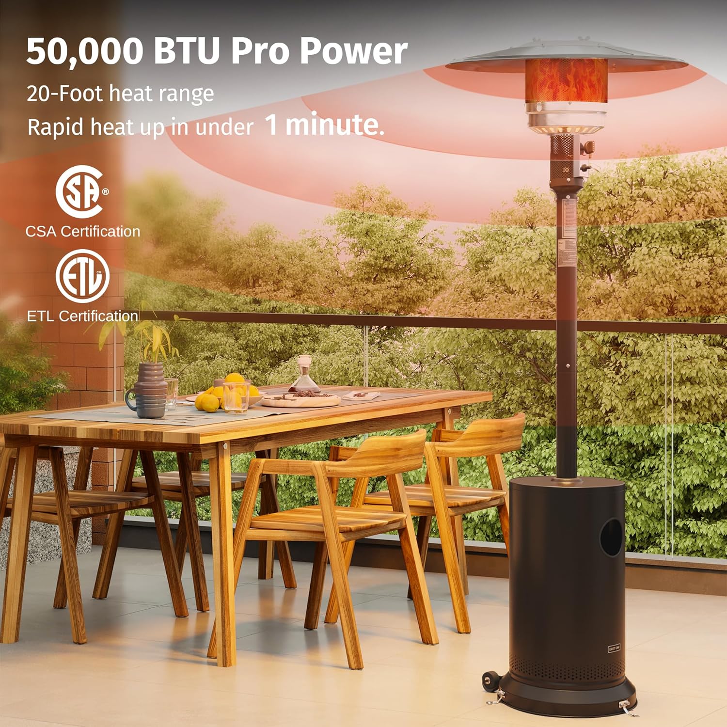 50,000 BTU Patio Heater for Outdoor Use With Round Table Design, Double-Layer Stainless Steel Burner and Wheels, Outdoor Patio Heater for Home and Commercial, Bronze, 31.9 x 31.9 x 86.6