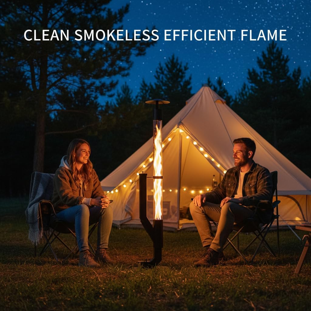 Wood Pellet Patio Heater, Outdoor Pellet Heater, Portable Wood Pellet Fire Pit with Ash Tray Patio Rocket Stove for Backyard Camping Garden Balcony, PH08