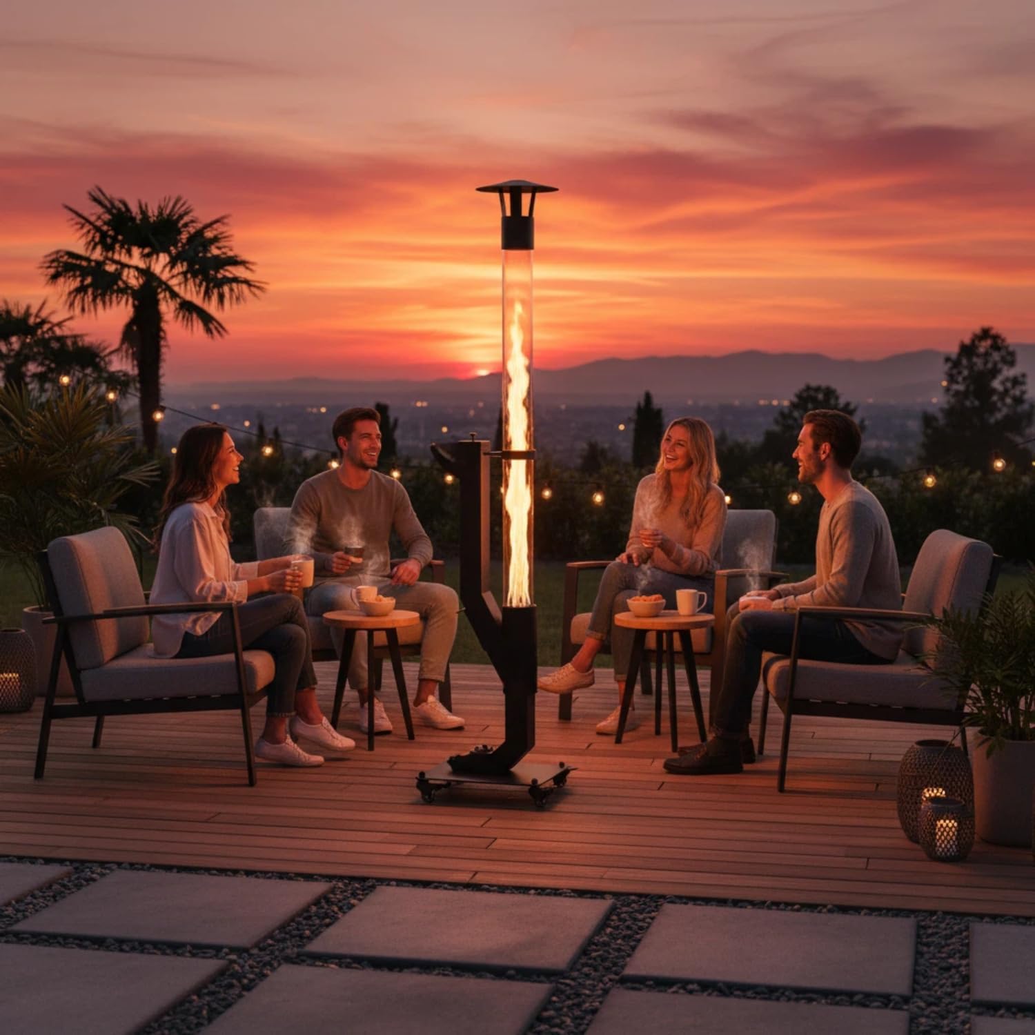 Nygira 61 Inch Patio Heater, Pellet Stove, Wood Pellet Heater for Outdoor with Exclusive Rain Cap, Smokeless Wood Pellet Burning Flame, All-Weather for Garden, Backyard, Party,Matte Black