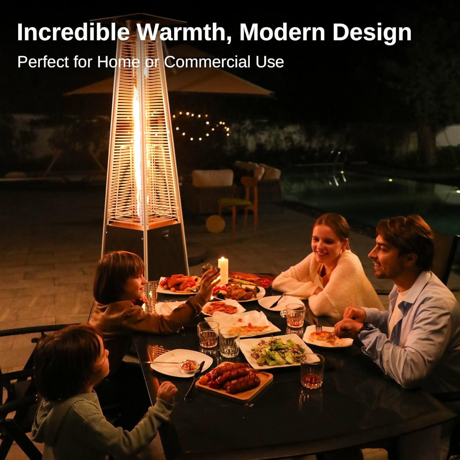 50,000 BTU Patio Heater for Outdoor Use With Round Table Design, Double-Layer Stainless Steel Burner and Wheels, Outdoor Patio Heater for Home and Commercial, Bronze, 31.9 x 31.9 x 86.6