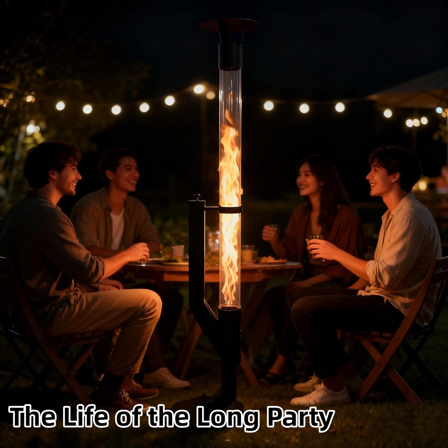 Nygira 61 Inch Patio Heater, Pellet Stove, Wood Pellet Heater for Outdoor with Exclusive Rain Cap, Smokeless Wood Pellet Burning Flame, All-Weather for Garden, Backyard, Party,Matte Black