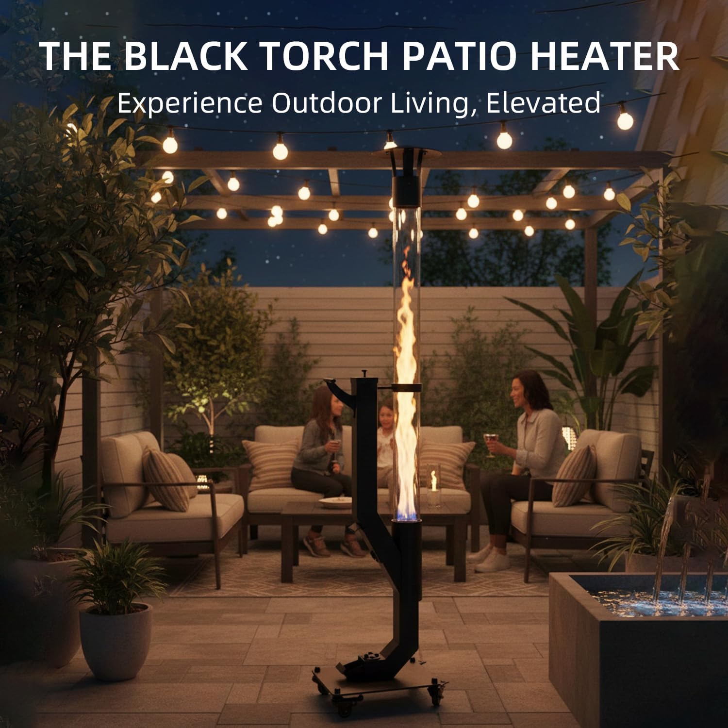 Nygira 61 Inch Patio Heater, Pellet Stove, Wood Pellet Heater for Outdoor with Exclusive Rain Cap, Smokeless Wood Pellet Burning Flame, All-Weather for Garden, Backyard, Party,Matte Black