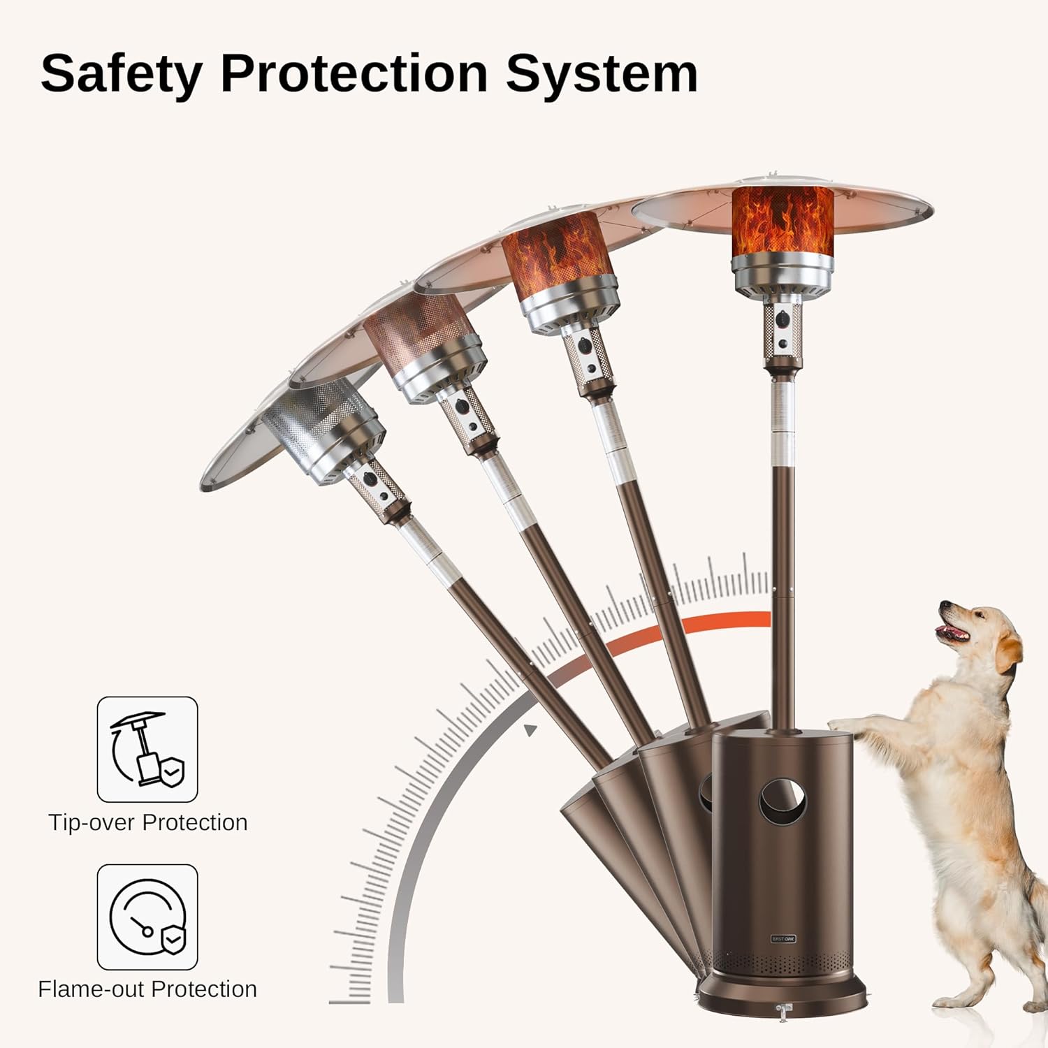 50,000 BTU Patio Heater for Outdoor Use With Round Table Design, Double-Layer Stainless Steel Burner and Wheels, Outdoor Patio Heater for Home and Commercial, Bronze, 31.9 x 31.9 x 86.6