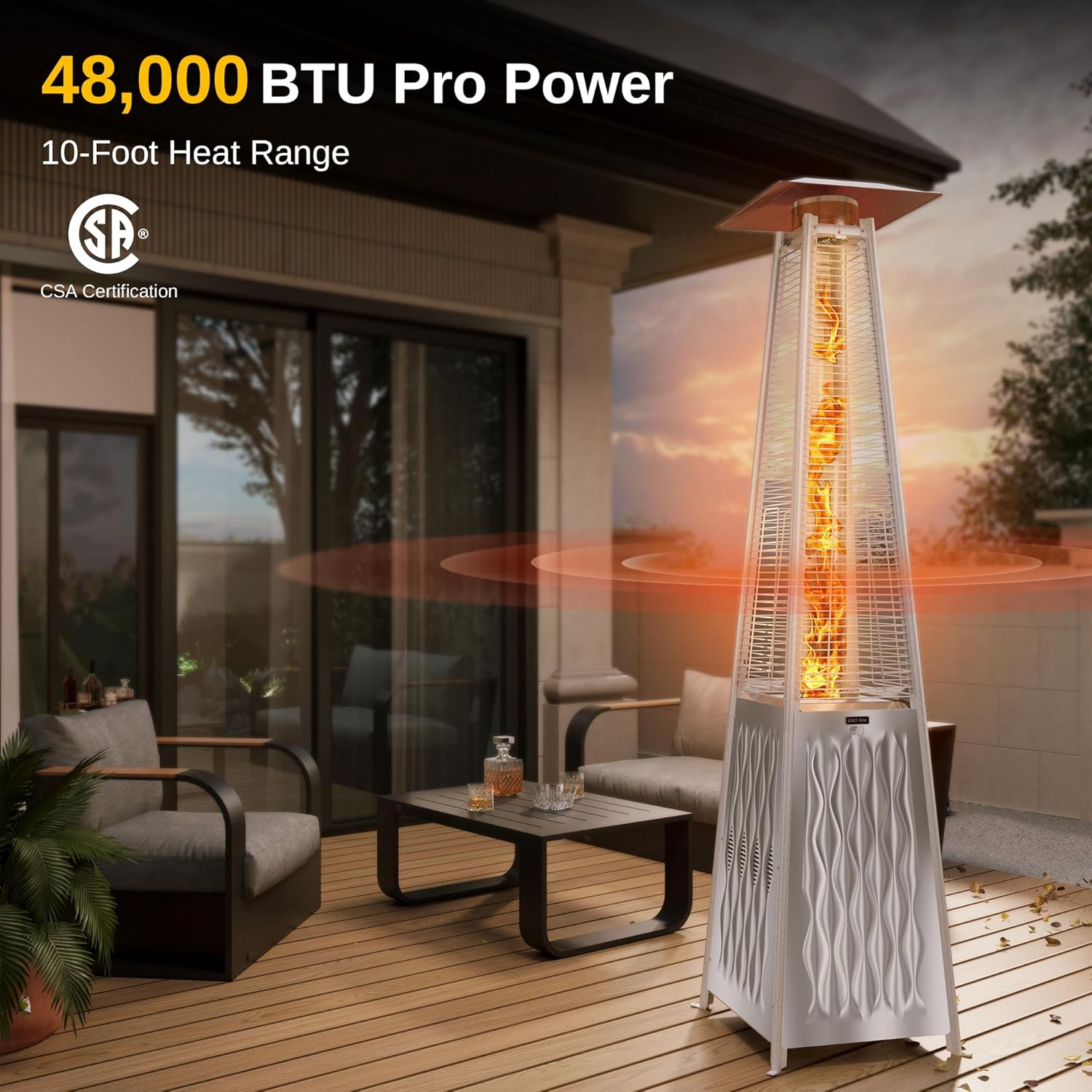 50,000 BTU Patio Heater for Outdoor Use With Round Table Design, Double-Layer Stainless Steel Burner and Wheels, Outdoor Patio Heater for Home and Commercial, Bronze, 31.9 x 31.9 x 86.6