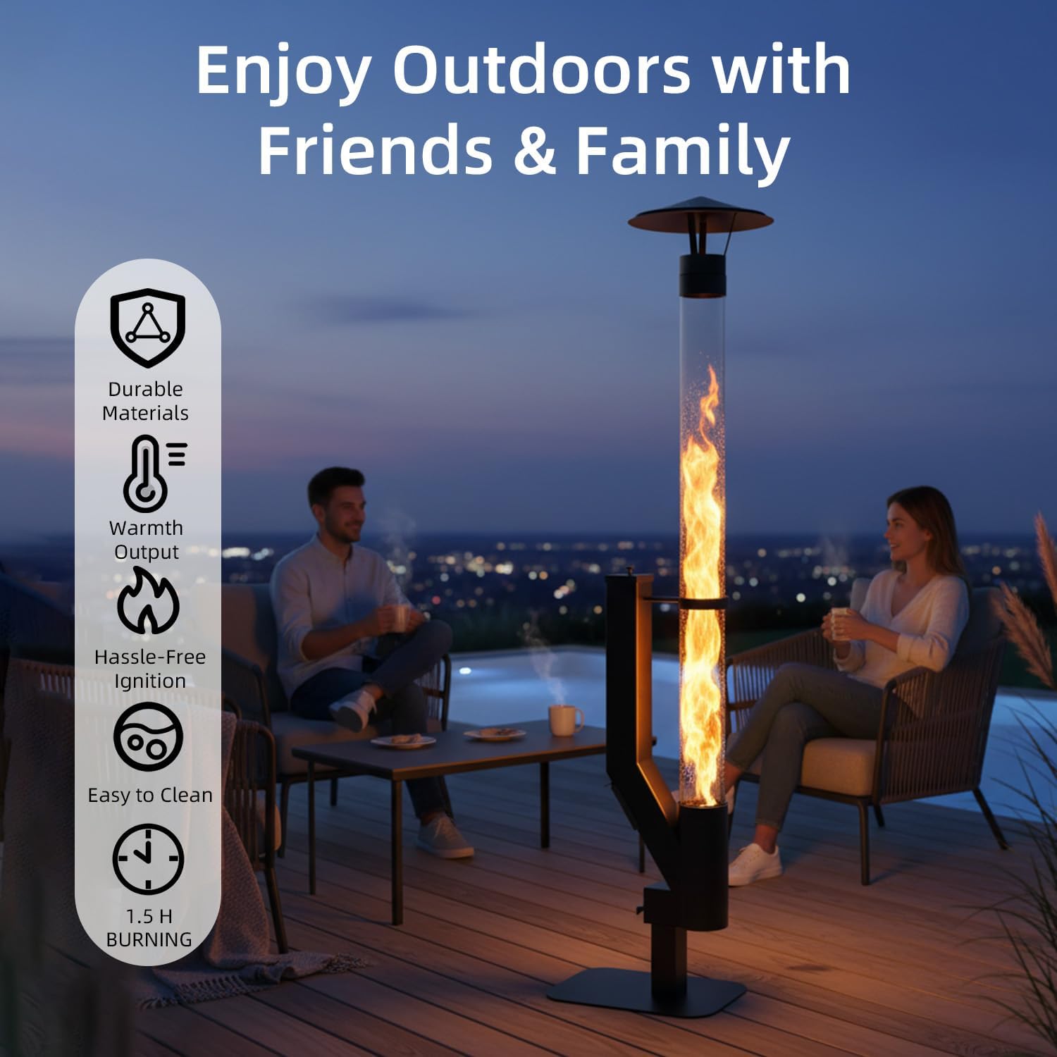 Nygira 61 Inch Patio Heater, Pellet Stove, Wood Pellet Heater for Outdoor with Exclusive Rain Cap, Smokeless Wood Pellet Burning Flame, All-Weather for Garden, Backyard, Party,Matte Black