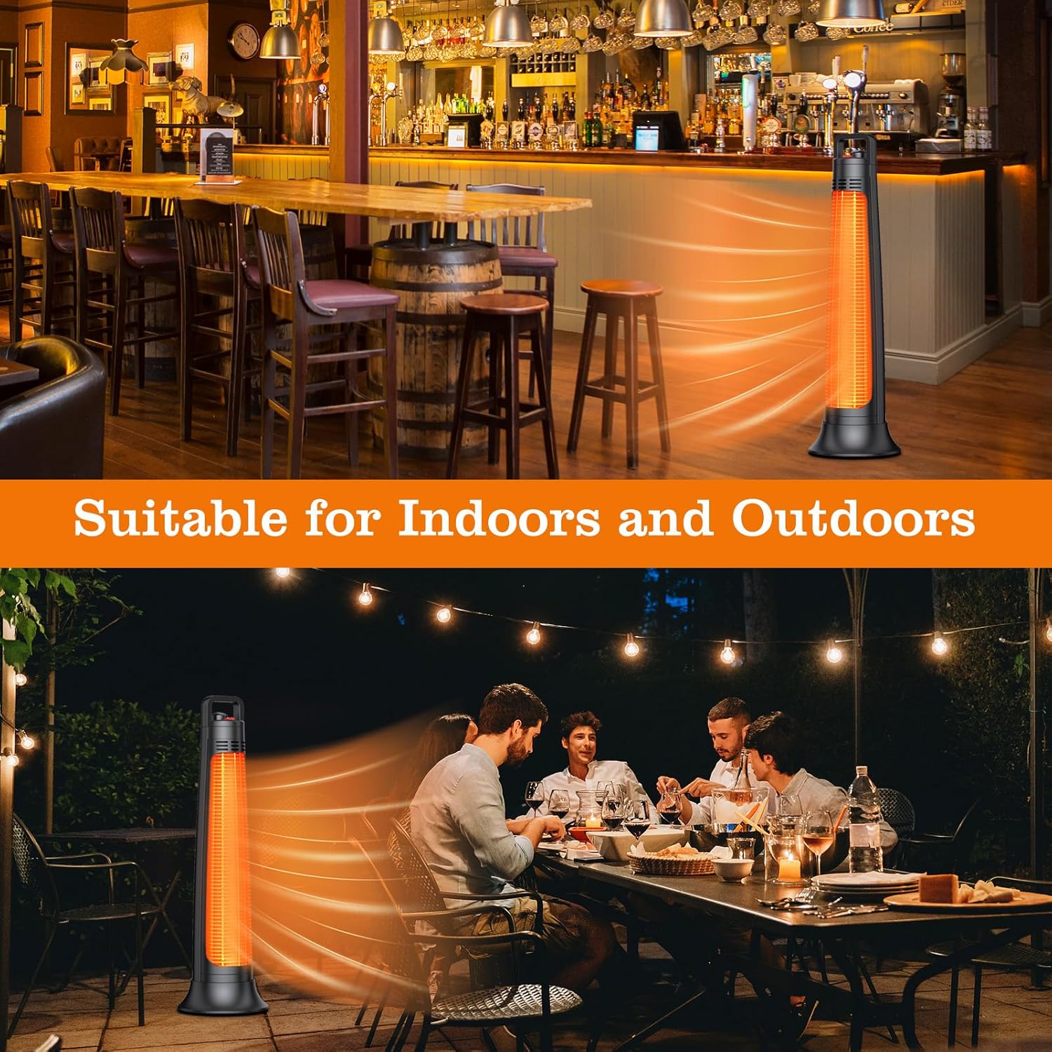 Outdoor Patio Heater, Electric Infrared Heat for Garage Backyard Indoor use, Portable Space Radiant Tower Heater with 60° Oscillating, Tip-over & Overheat Protection, Super Quiet,Waterproof, Black