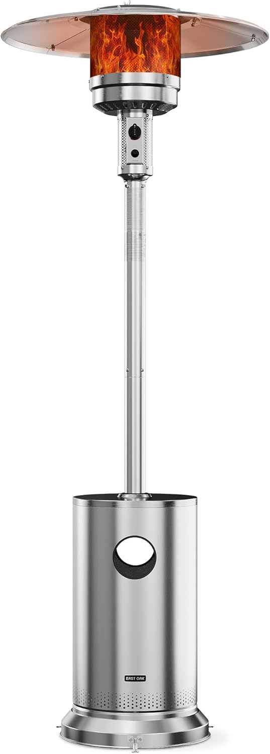 50,000 BTU Patio Heater for Outdoor Use With Round Table Design, Double-Layer Stainless Steel Burner and Wheels, Outdoor Patio Heater for Home and Commercial, Bronze, 31.9 x 31.9 x 86.6