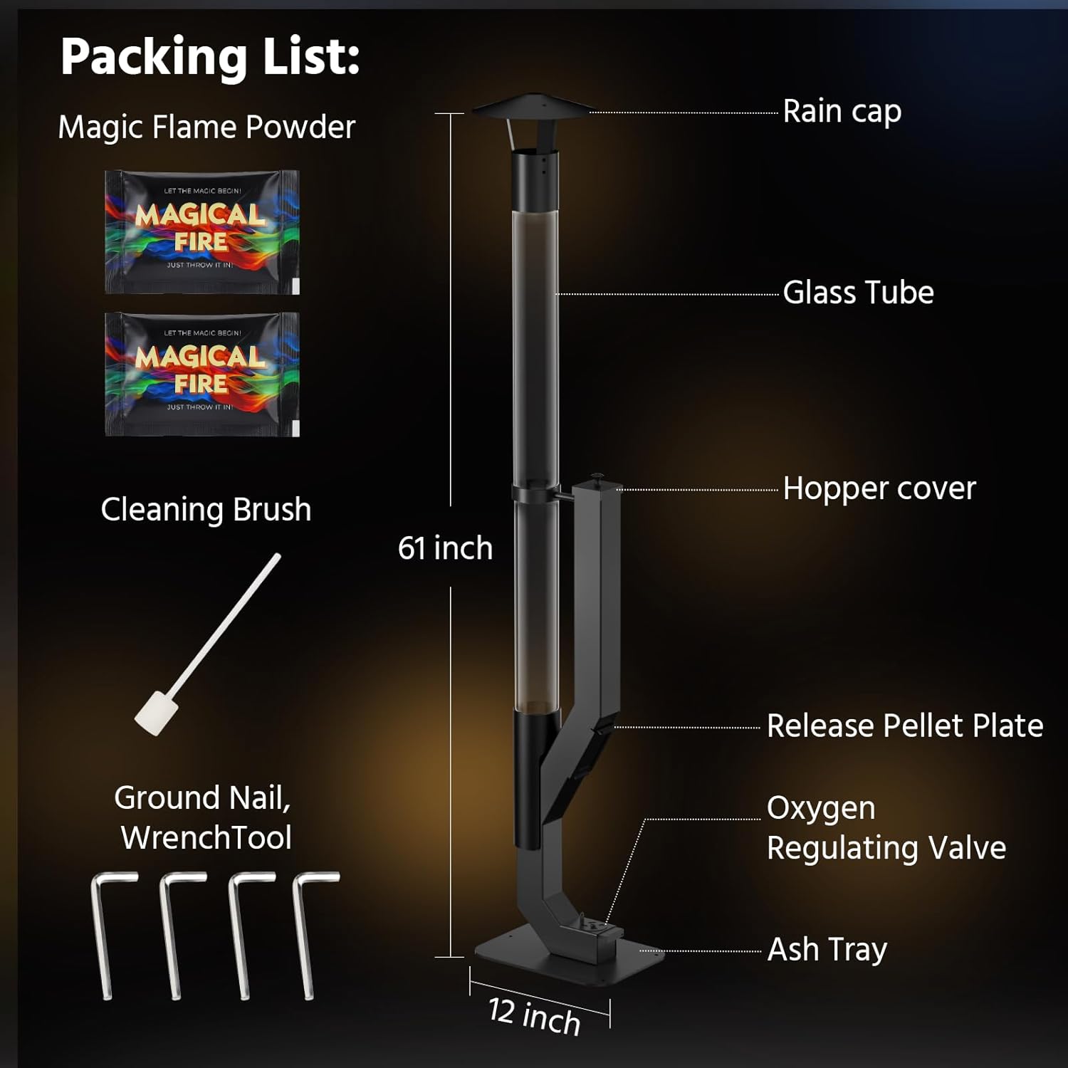 Wood Pellet Patio Heater, Outdoor Pellet Heater, Portable Wood Pellet Fire Pit with Ash Tray Patio Rocket Stove for Backyard Camping Garden Balcony, PH08