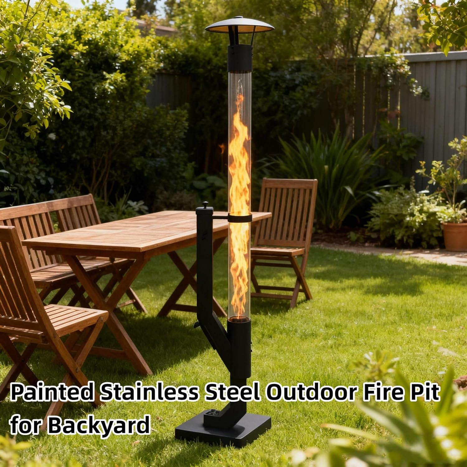 Nygira 61 Inch Patio Heater, Pellet Stove, Wood Pellet Heater for Outdoor with Exclusive Rain Cap, Smokeless Wood Pellet Burning Flame, All-Weather for Garden, Backyard, Party,Matte Black