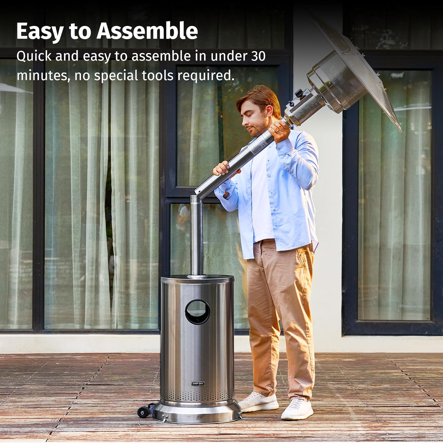 50,000 BTU Patio Heater for Outdoor Use With Round Table Design, Double-Layer Stainless Steel Burner and Wheels, Outdoor Patio Heater for Home and Commercial, Bronze, 31.9 x 31.9 x 86.6