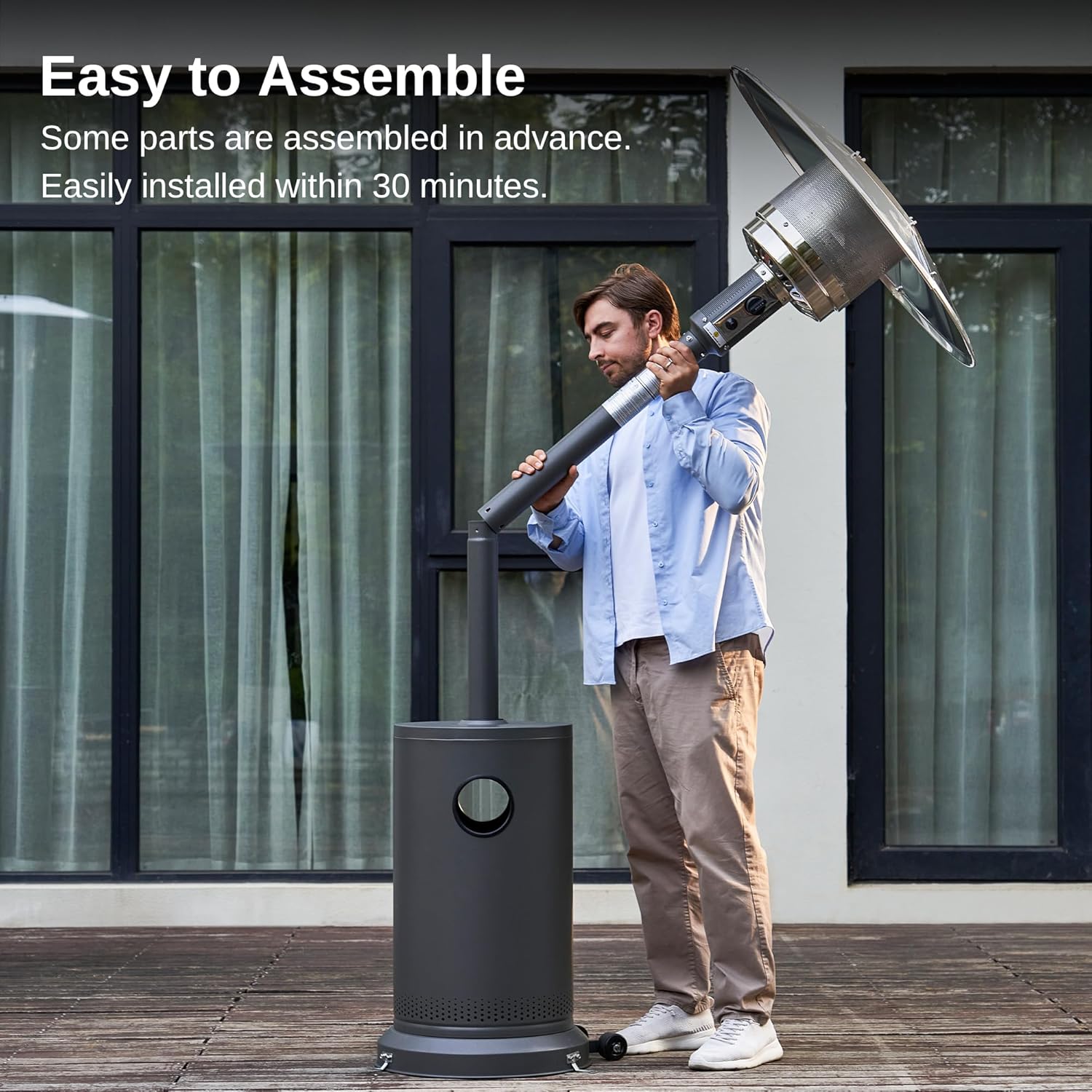 50,000 BTU Patio Heater for Outdoor Use With Round Table Design, Double-Layer Stainless Steel Burner and Wheels, Outdoor Patio Heater for Home and Commercial, Bronze, 31.9 x 31.9 x 86.6