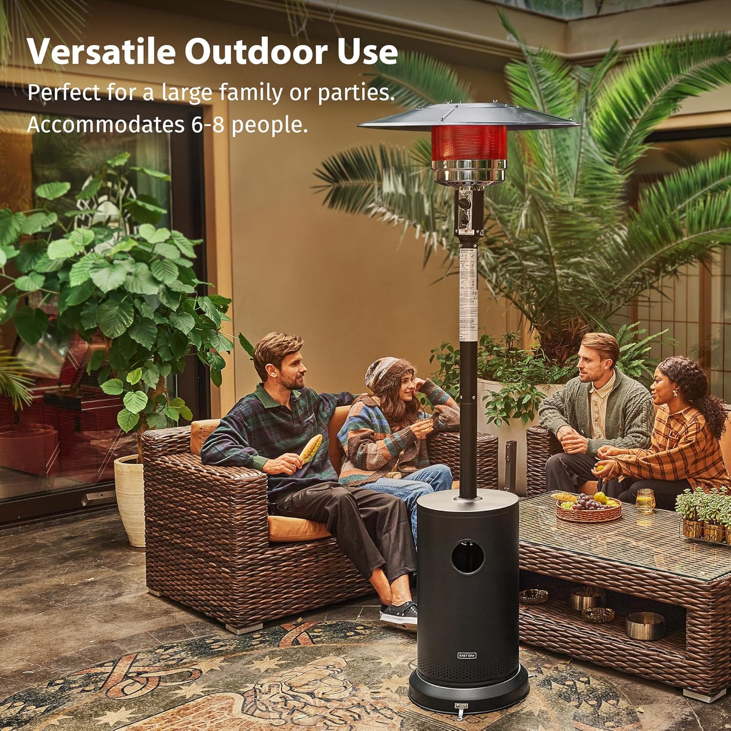 50,000 BTU Patio Heater for Outdoor Use With Round Table Design, Double-Layer Stainless Steel Burner and Wheels, Outdoor Patio Heater for Home and Commercial, Bronze, 31.9 x 31.9 x 86.6