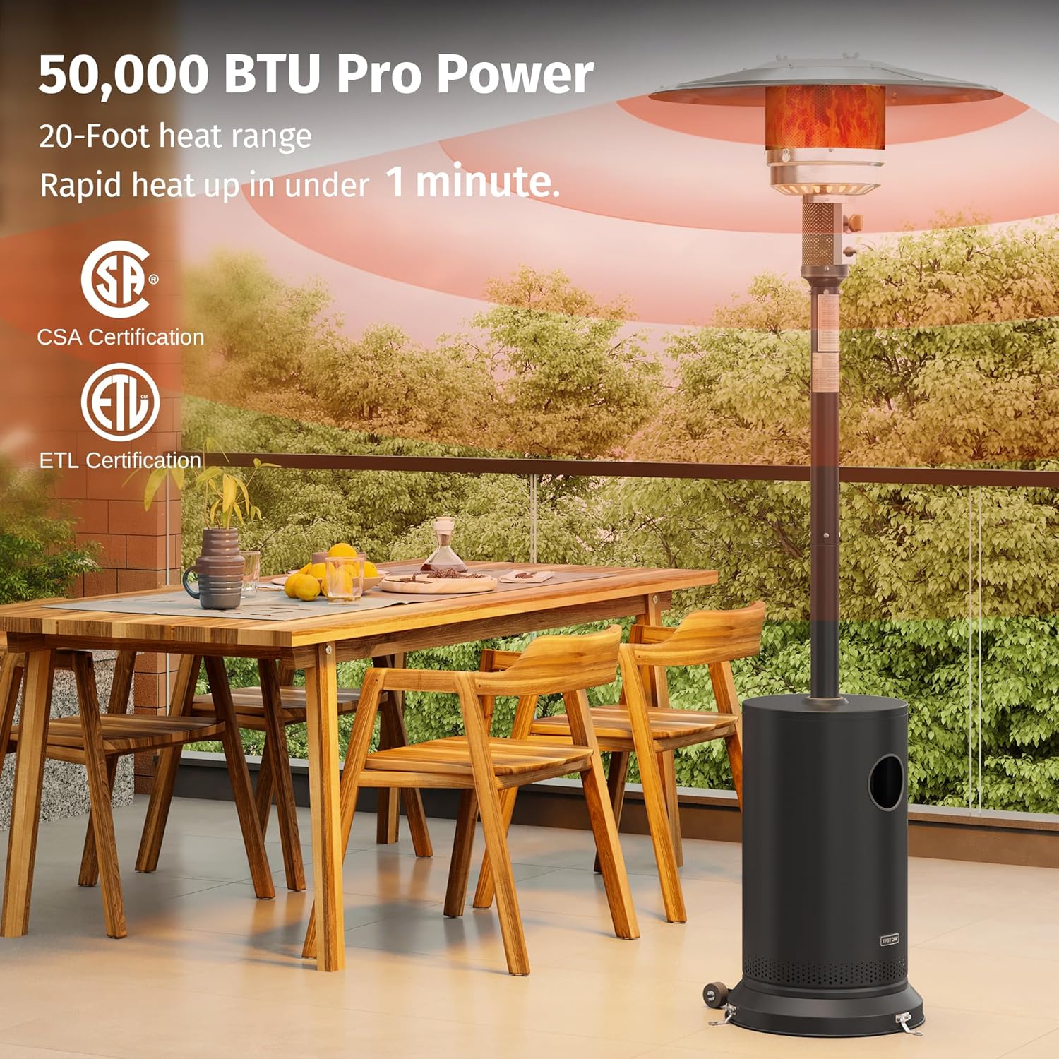 50,000 BTU Patio Heater for Outdoor Use With Round Table Design, Double-Layer Stainless Steel Burner and Wheels, Outdoor Patio Heater for Home and Commercial, Bronze, 31.9 x 31.9 x 86.6
