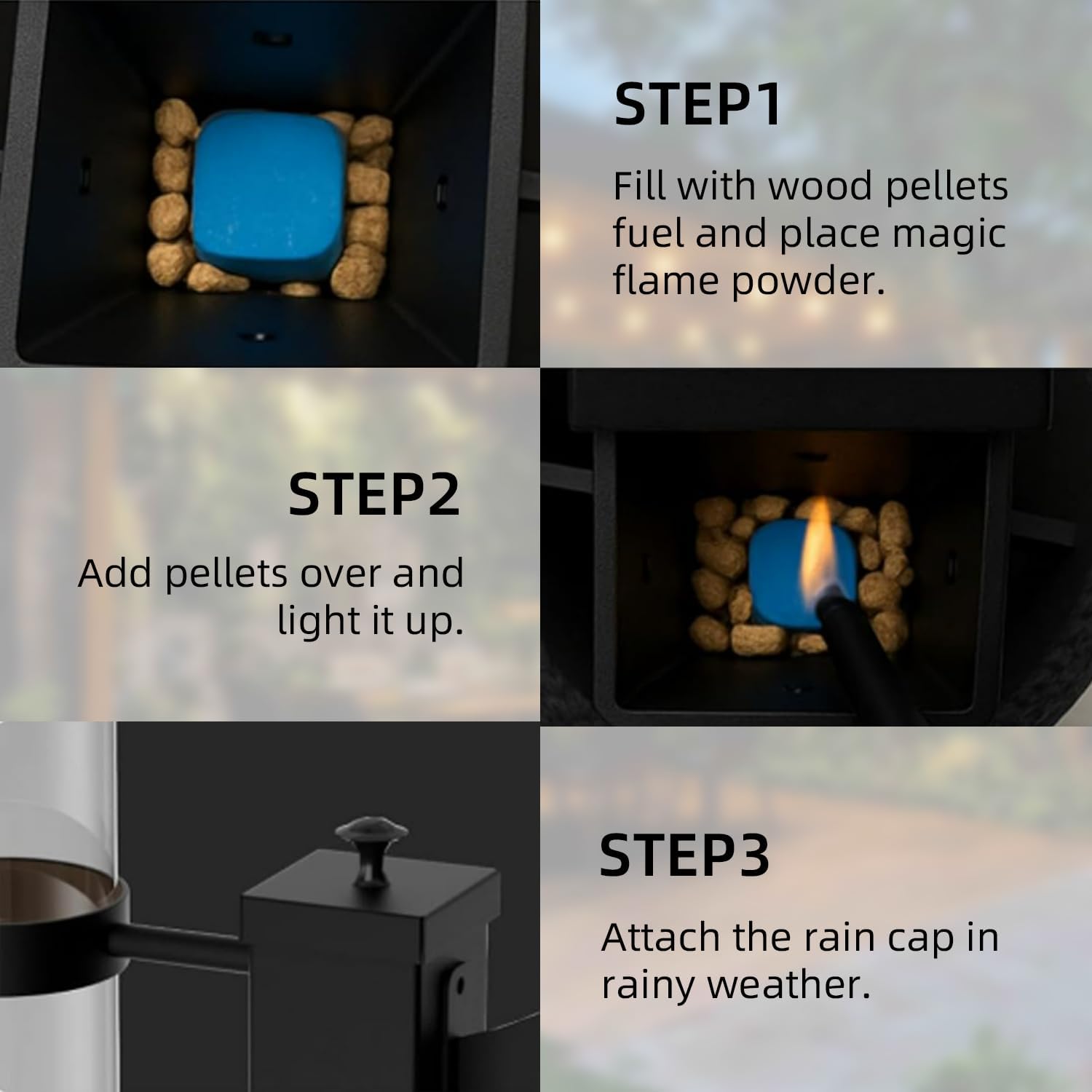 Nygira 61 Inch Patio Heater, Pellet Stove, Wood Pellet Heater for Outdoor with Exclusive Rain Cap, Smokeless Wood Pellet Burning Flame, All-Weather for Garden, Backyard, Party,Matte Black